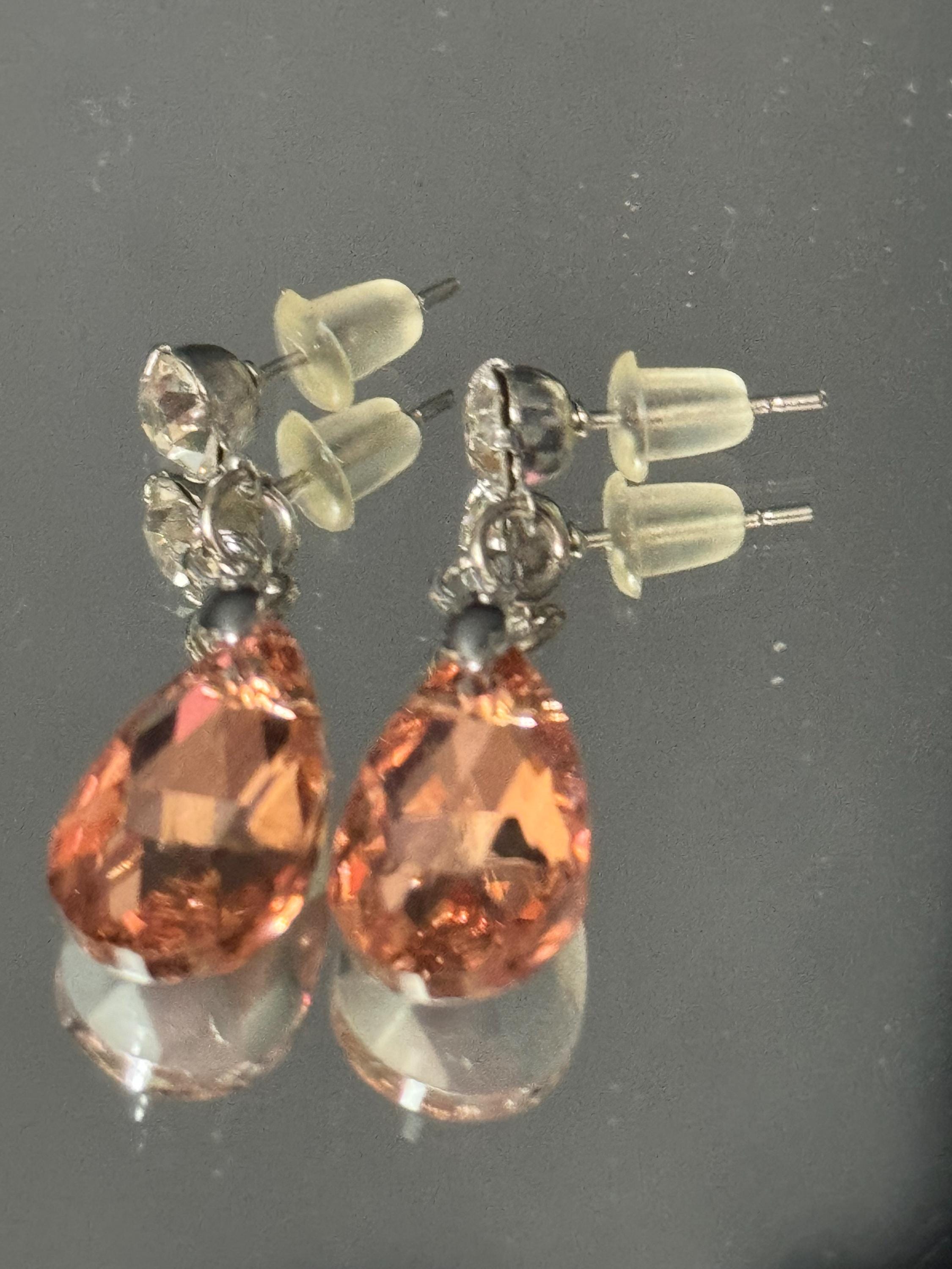 Pink Topaz Crystal Teardrop Earrings: Retro Stainless Steel Dangle
