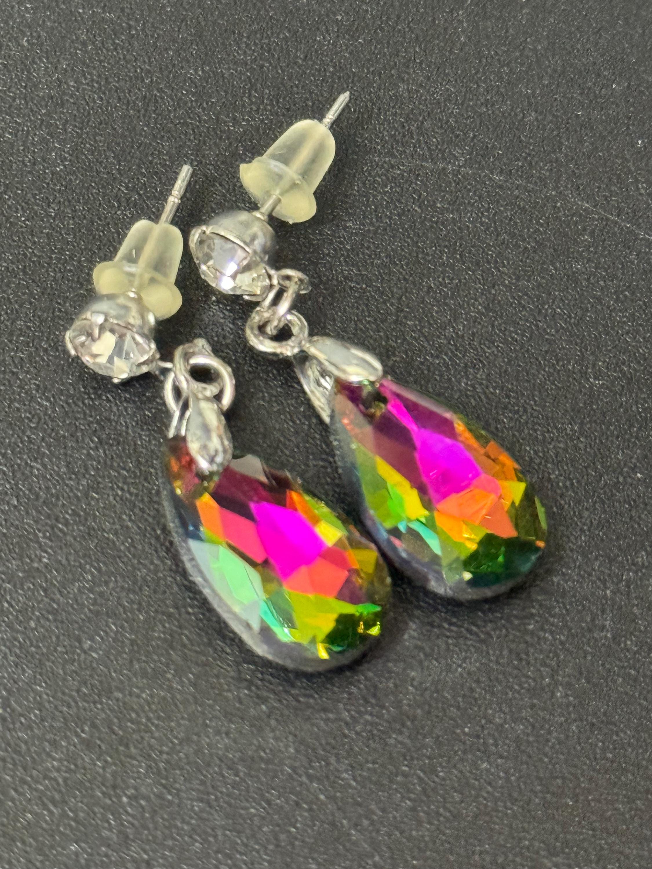 Crystal Teardrop Dangly Earrings: Retro Diamanté Stainless Steel
