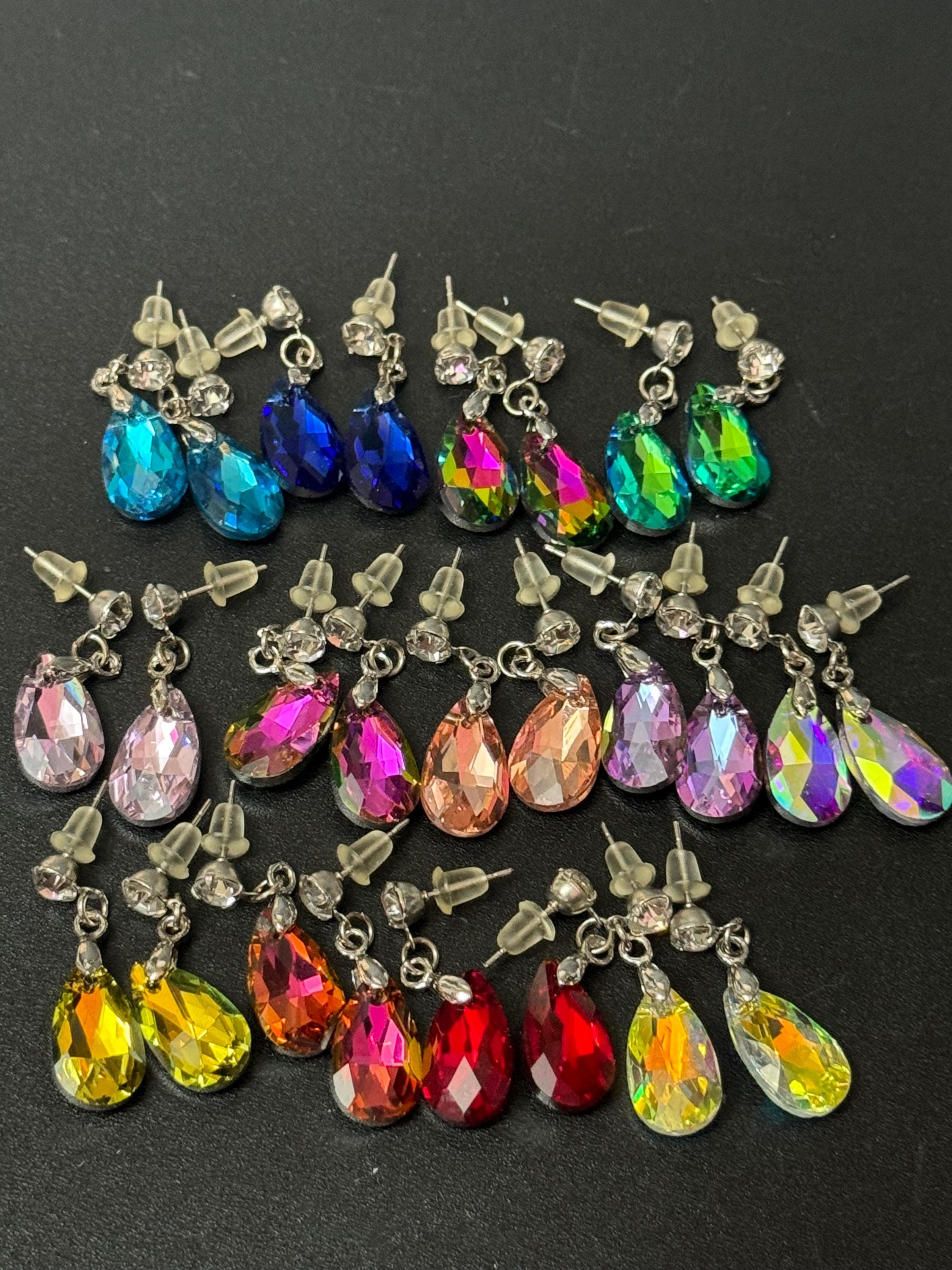 Crystal Teardrop Dangly Earrings: Retro Diamanté Stainless Steel