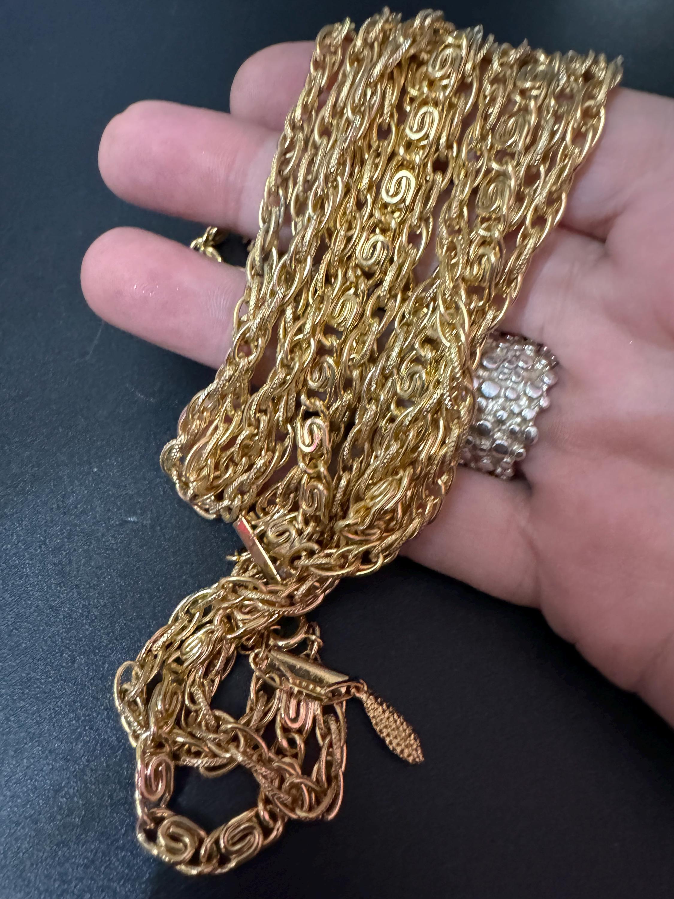 Vintage 1970s Gold Tone Scroll Link Multi Strand Necklace
