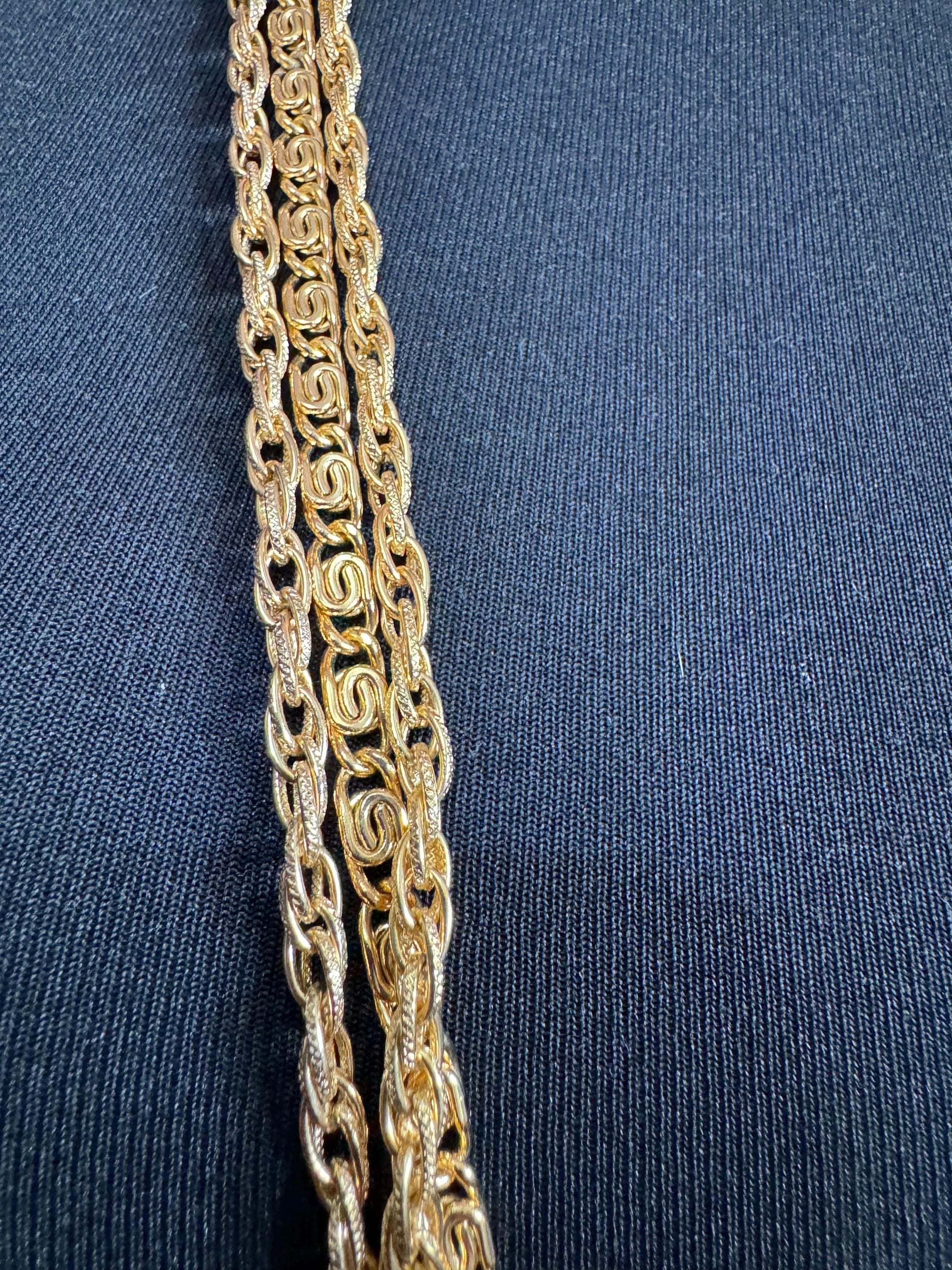 Vintage 1970s Gold Tone Scroll Link Multi Strand Necklace