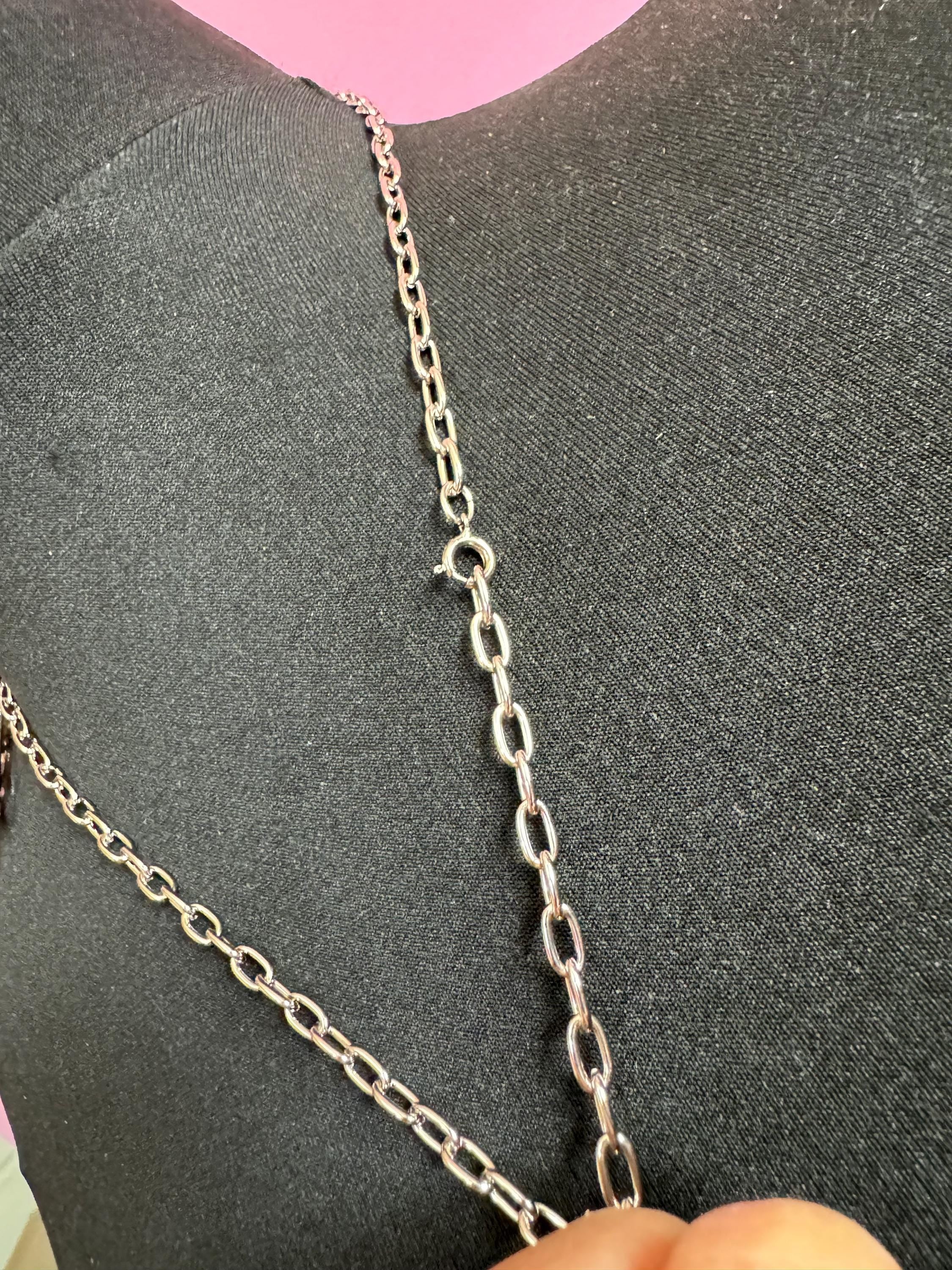 True Vintage navy blue and cream ships wheel nautical pendant necklace on 60cm silver tone cable chain ideal layering necklace