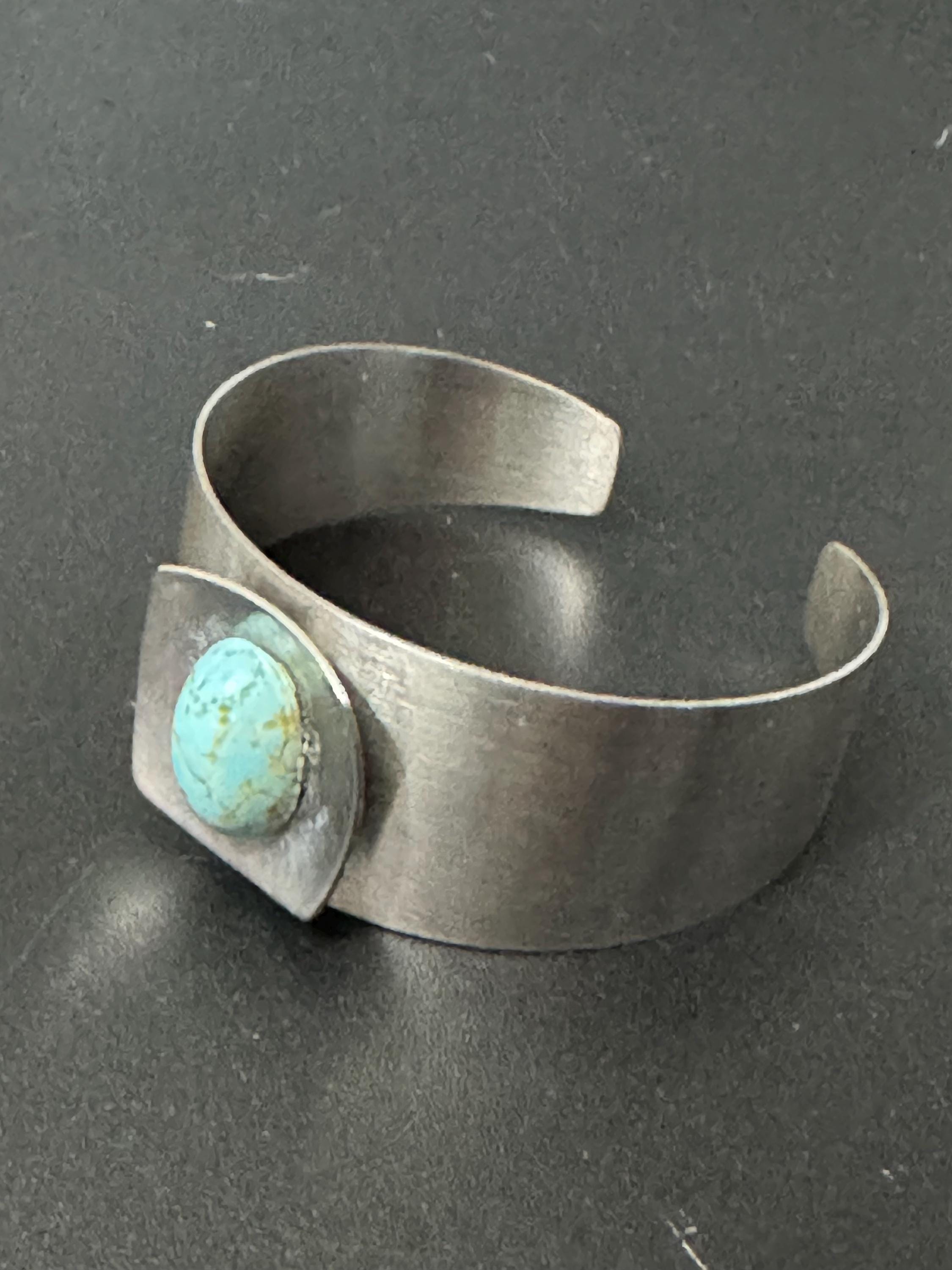 Brutalist blue gemstone stainless steel wide bangle 1970s modernist