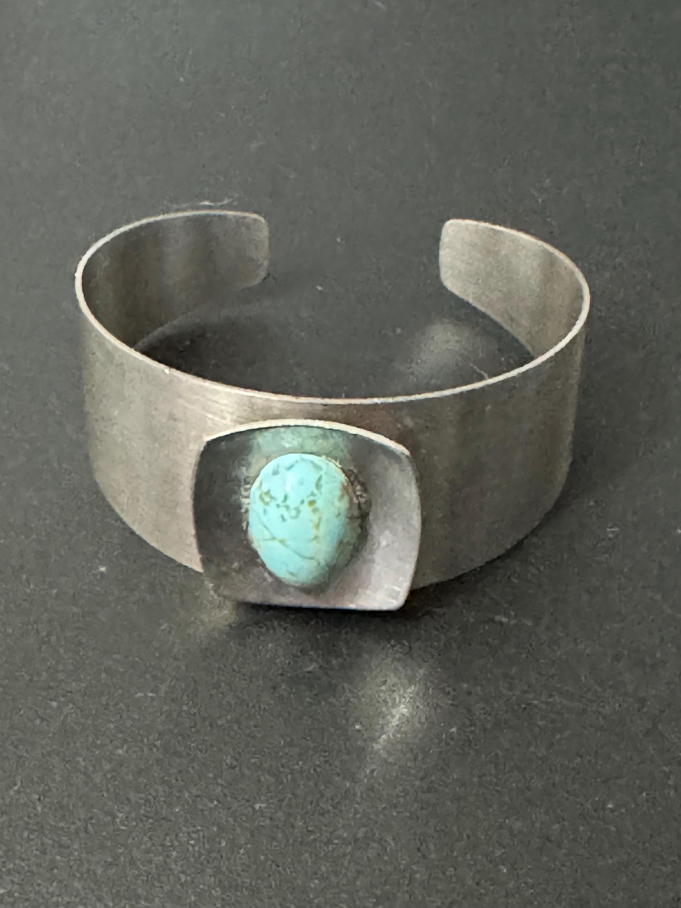 Brutalist blue gemstone stainless steel wide bangle 1970s modernist