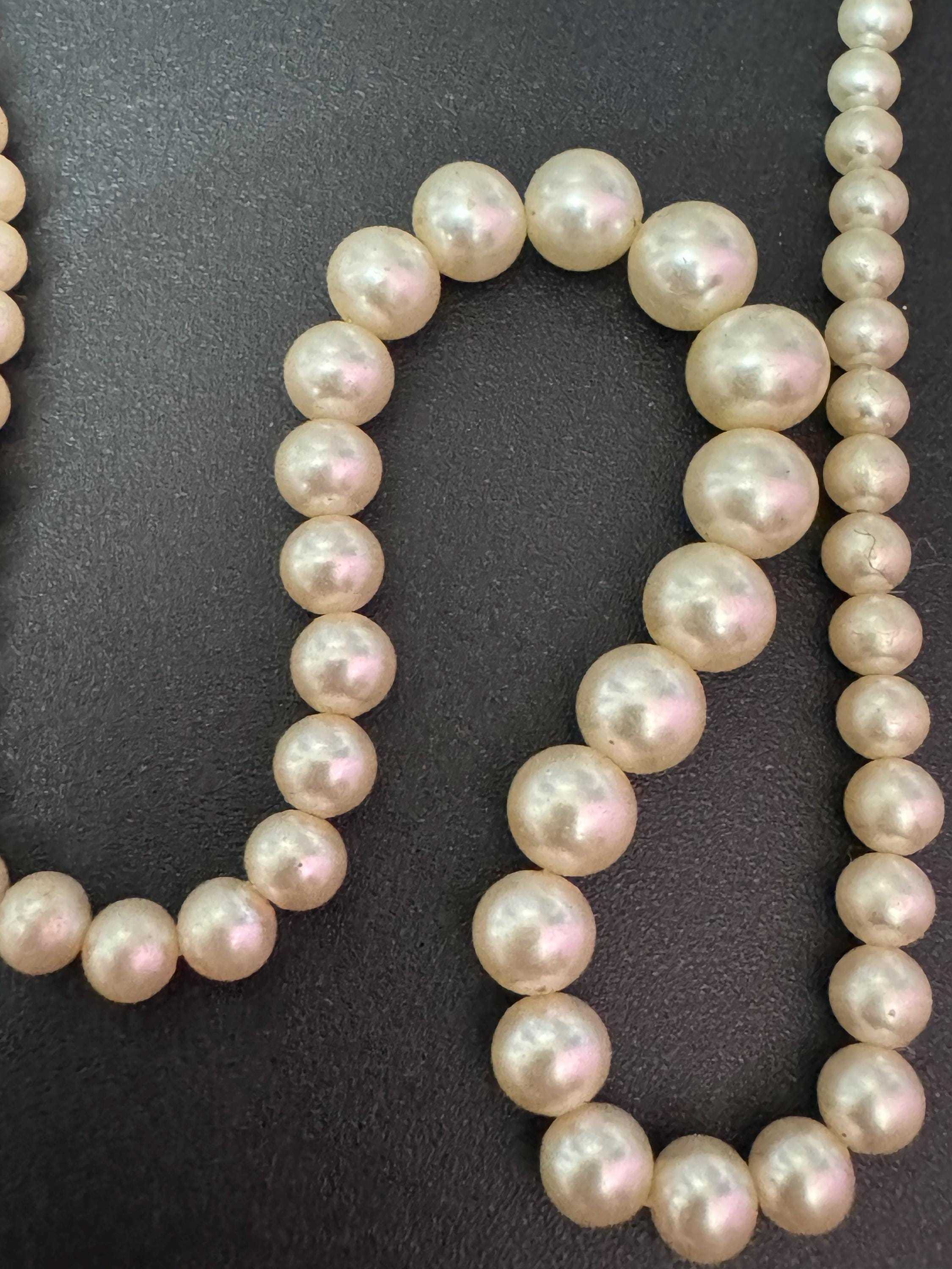 Signed pompadour Vintage short cream glass graduated pearl necklace silver tone diamanté clasp 41cm