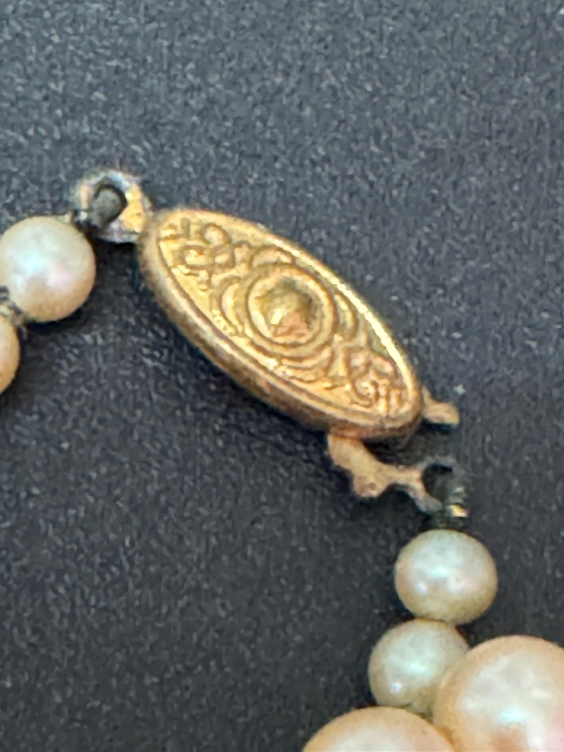 Vintage Cream Glass Pearl Necklace: Graduated Design, Gold Tone Clasp