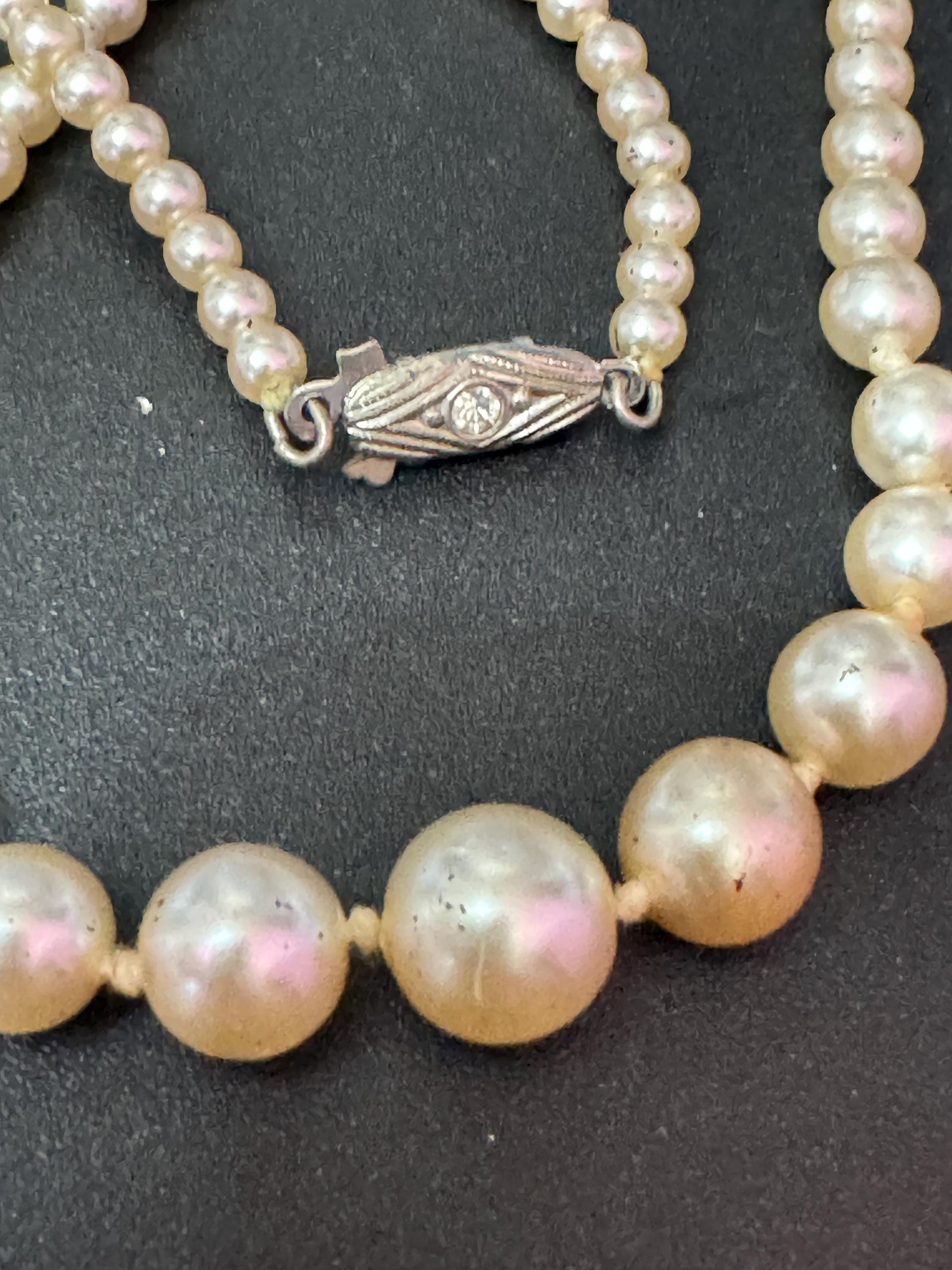 Signed Damart Vintage cream glass graduated pearl necklace silver tone diamanté clasp 51cm