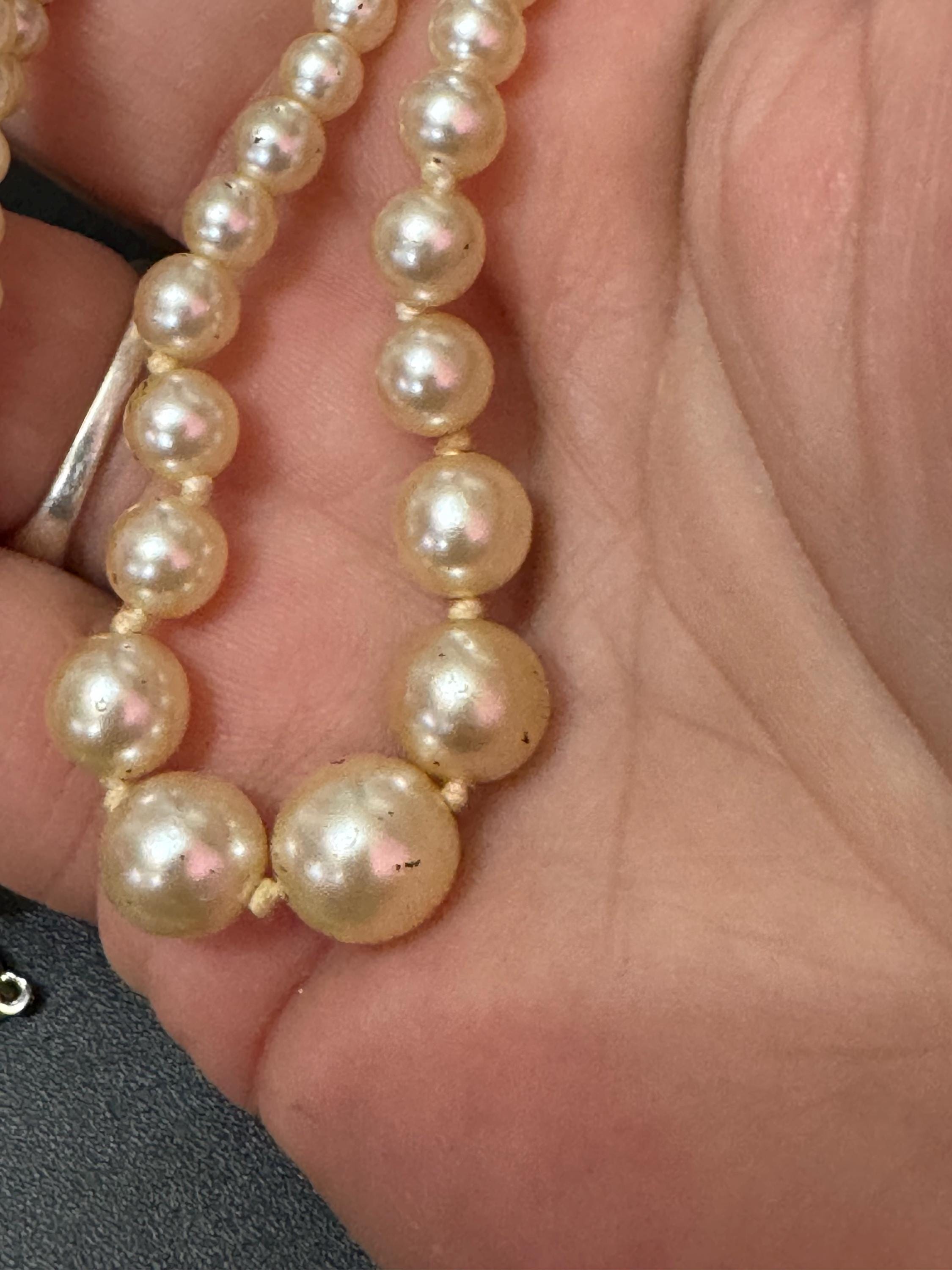 Signed Damart Vintage cream glass graduated pearl necklace silver tone diamanté clasp 51cm