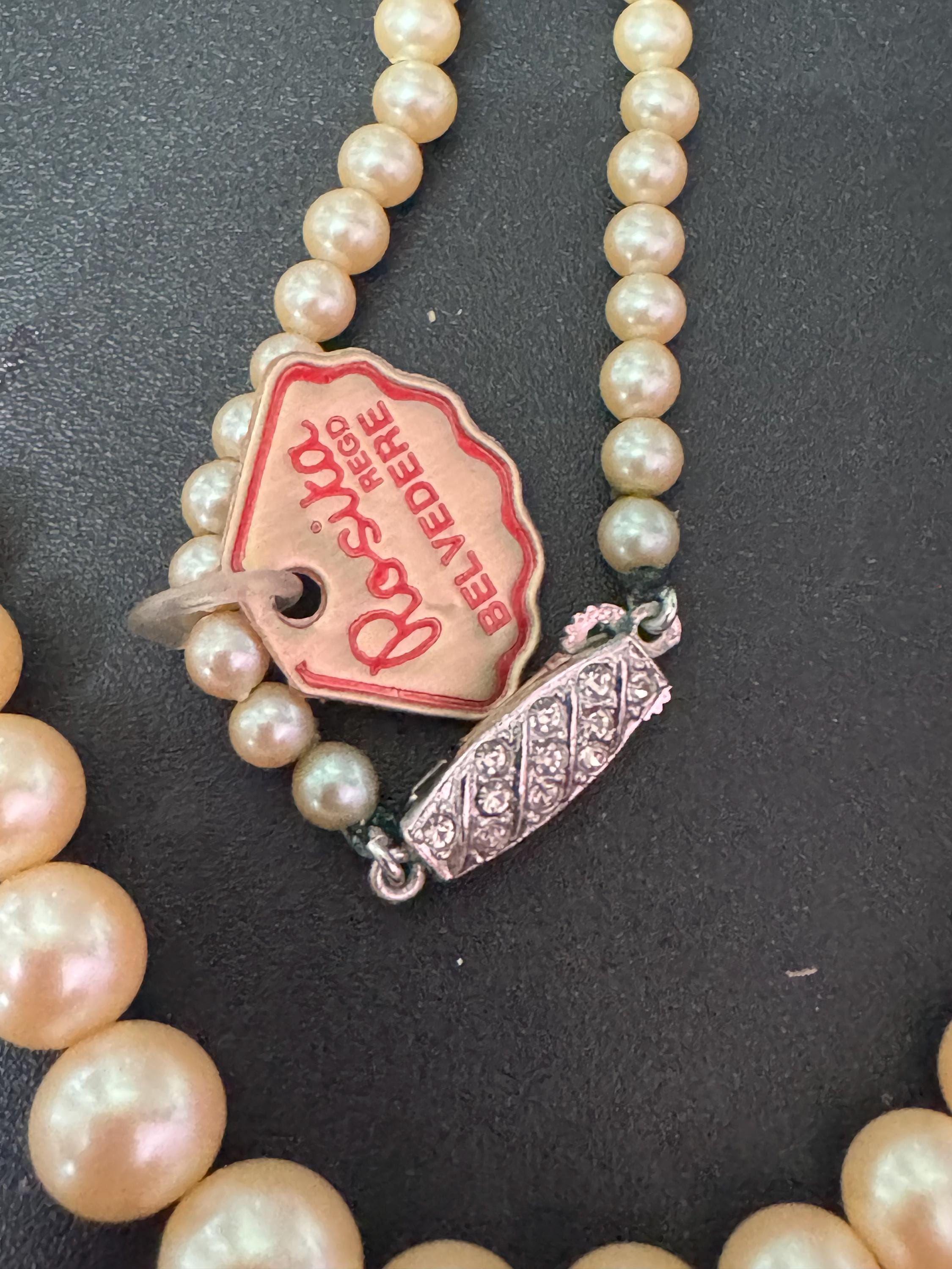 Signed Rosita Vintage cream glass graduated pearl necklace silver tone diamanté clasp 44cm