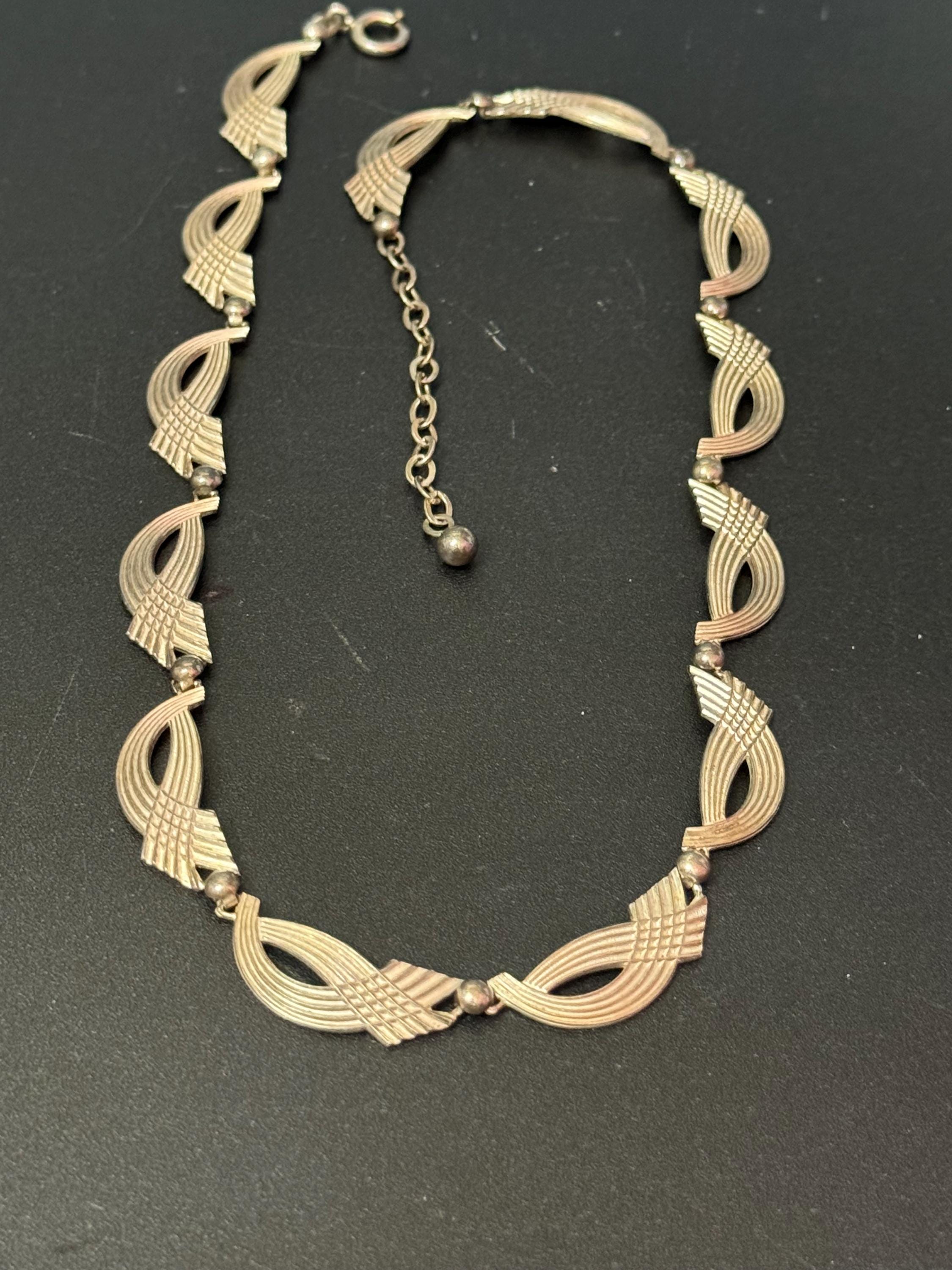 West Germany Sterling Silver Panel Link Collar Necklace