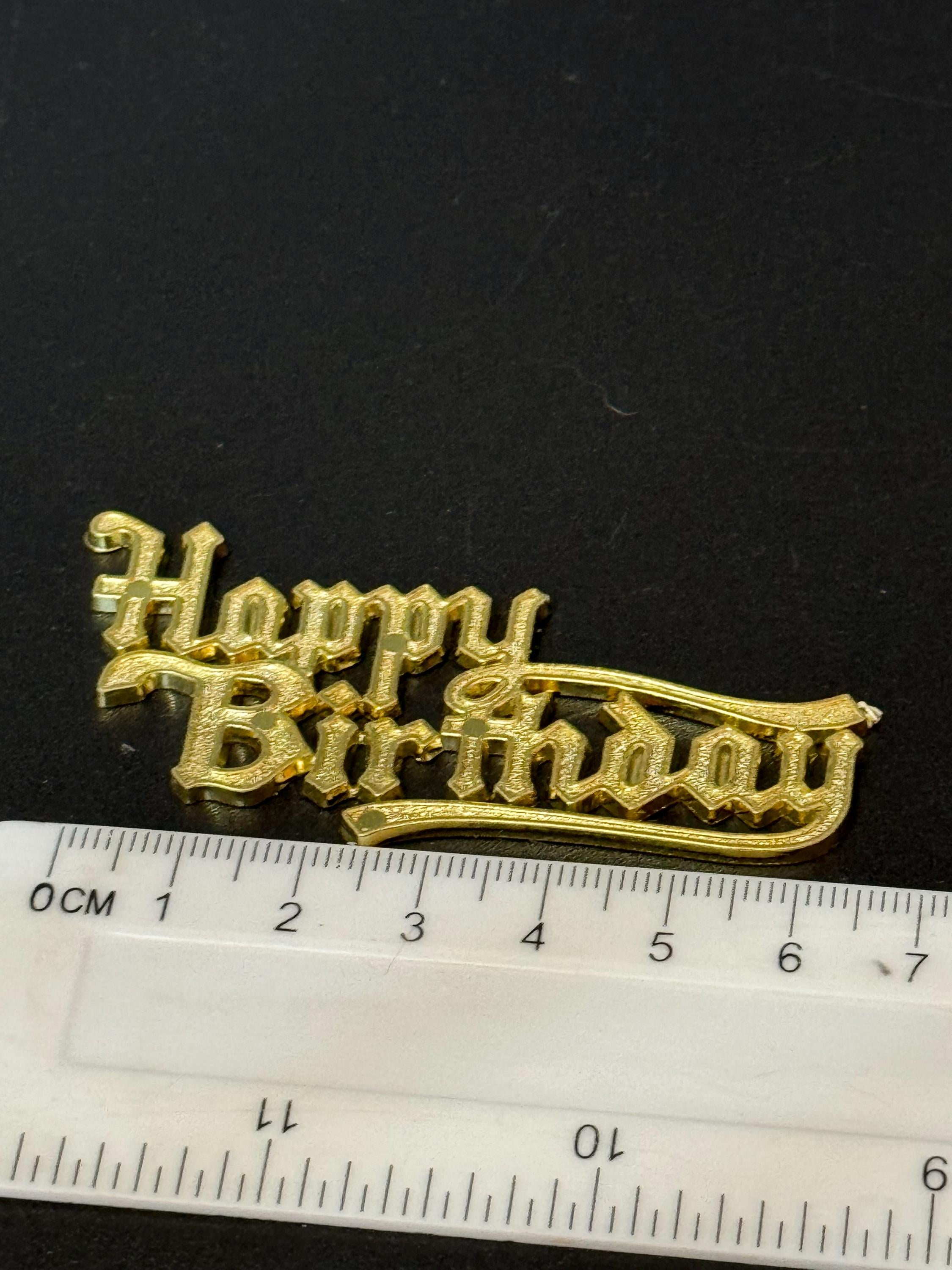 Vintage Happy Birthday Cake Decoration gold Topper flat back