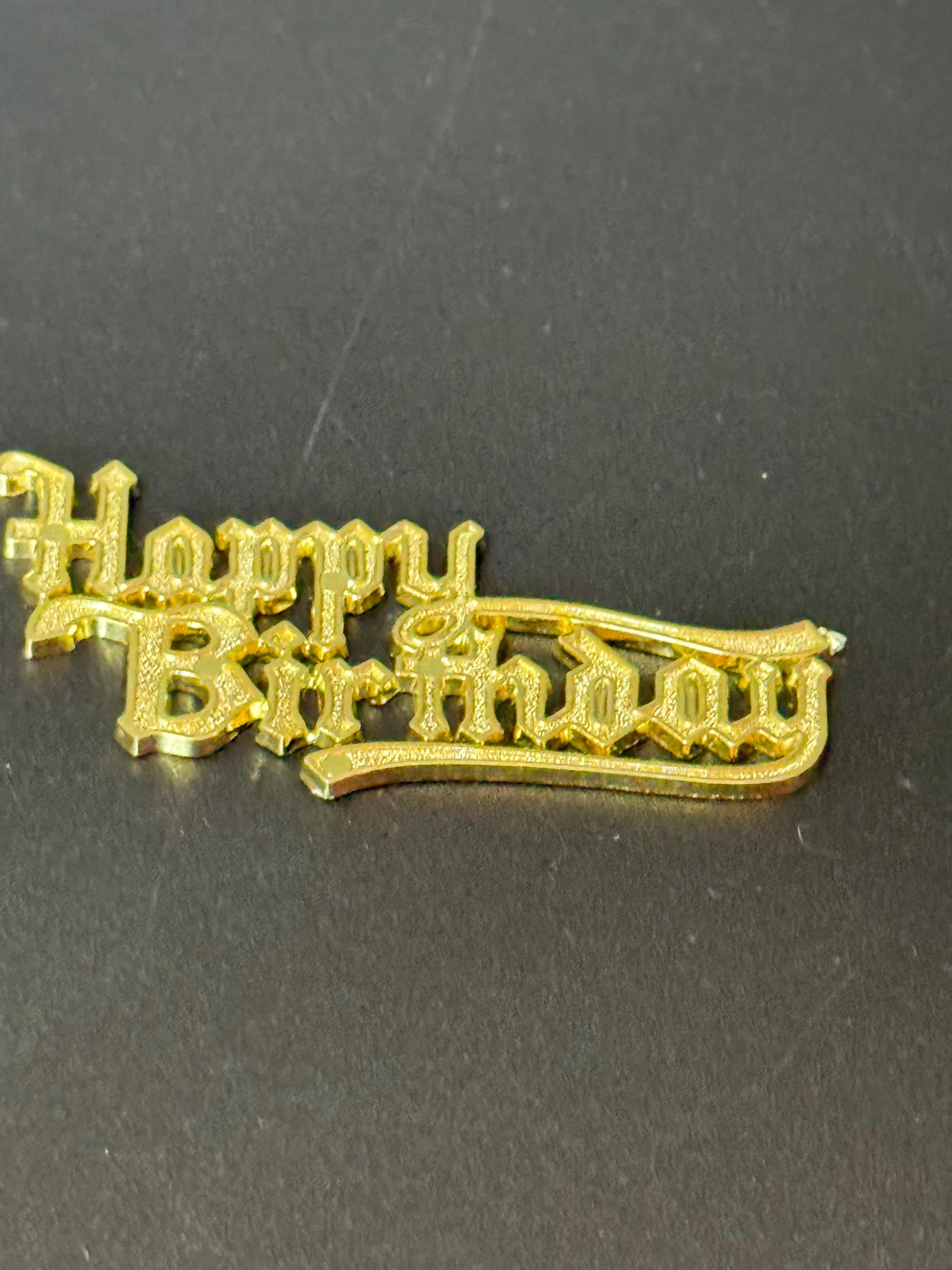 Vintage Happy Birthday Cake Decoration gold Topper flat back