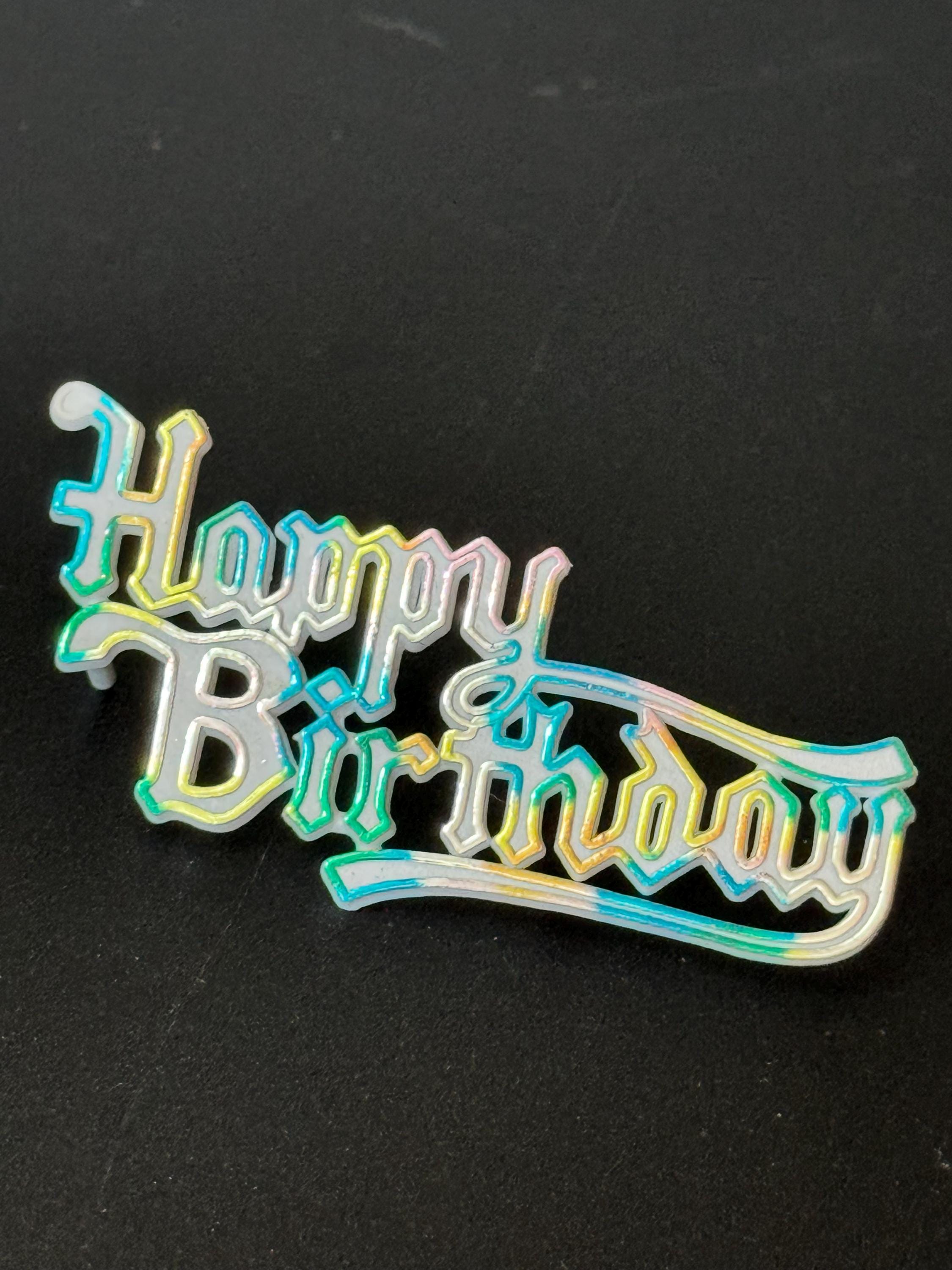 Stand up Happy Birthday Cake Topper Decoration metallic rainbow reusable plastic
