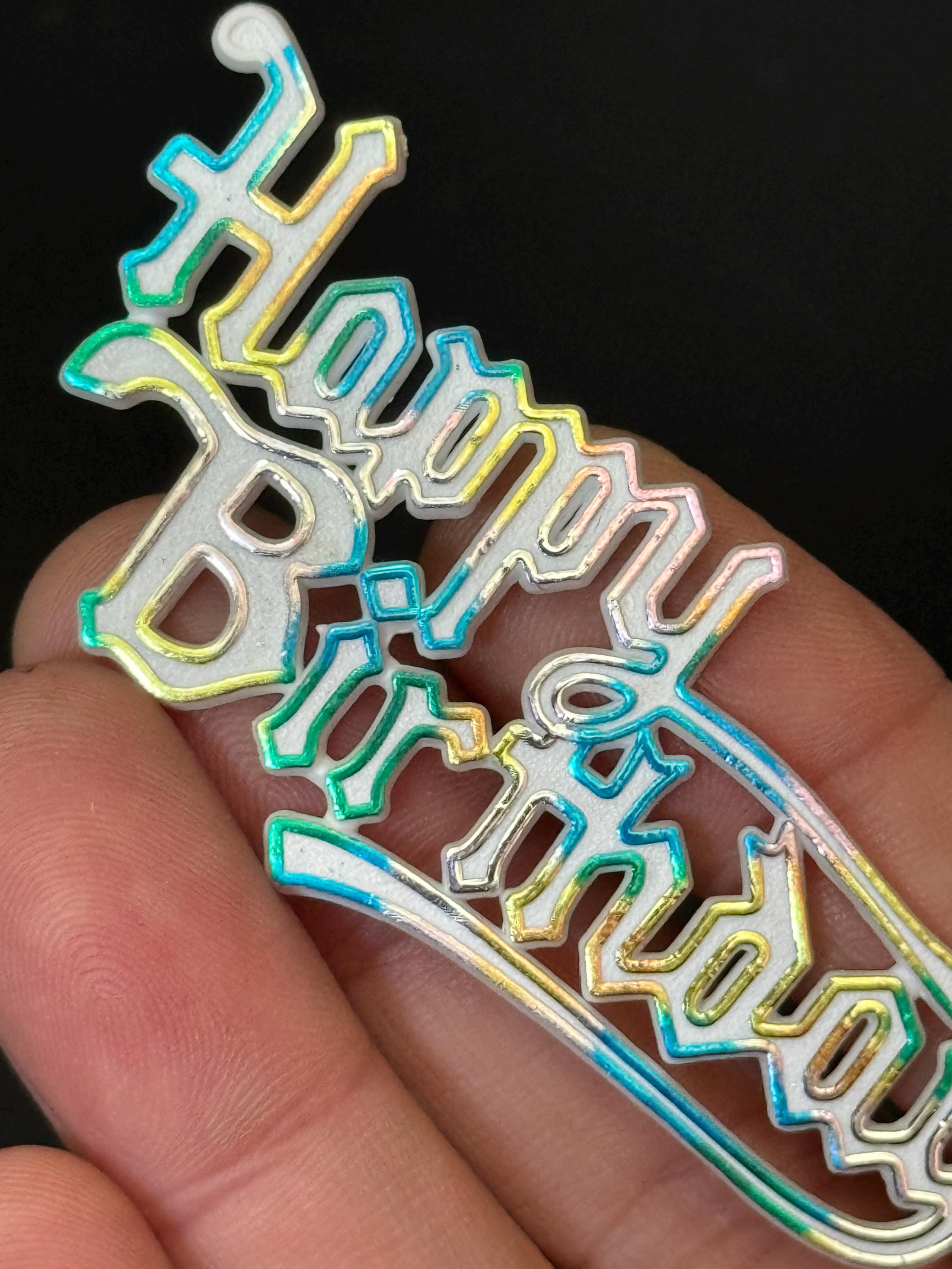 Stand up Happy Birthday Cake Topper Decoration metallic rainbow reusable plastic