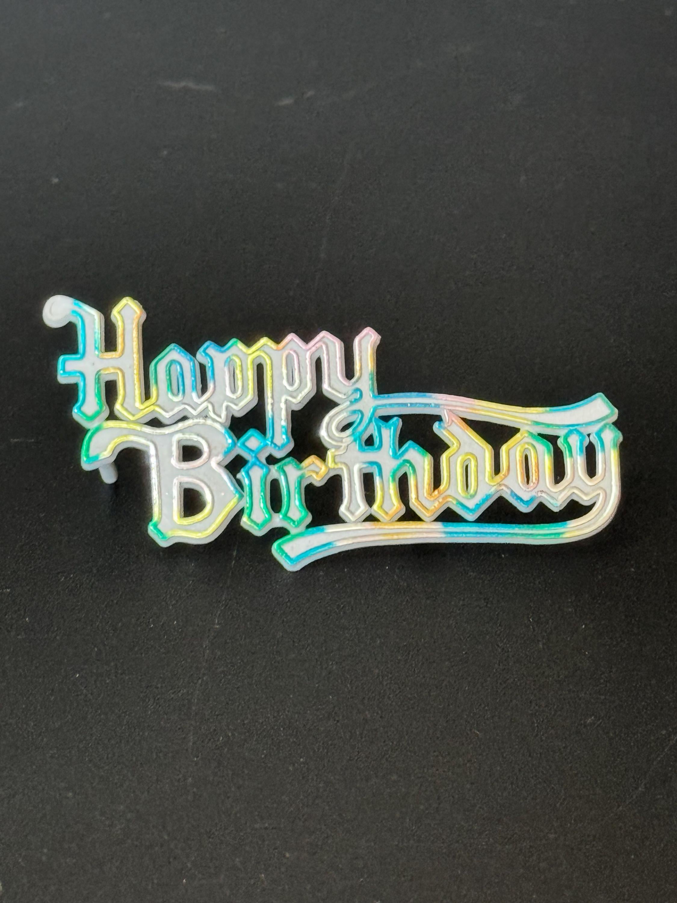 Stand up Happy Birthday Cake Topper Decoration metallic rainbow reusable plastic