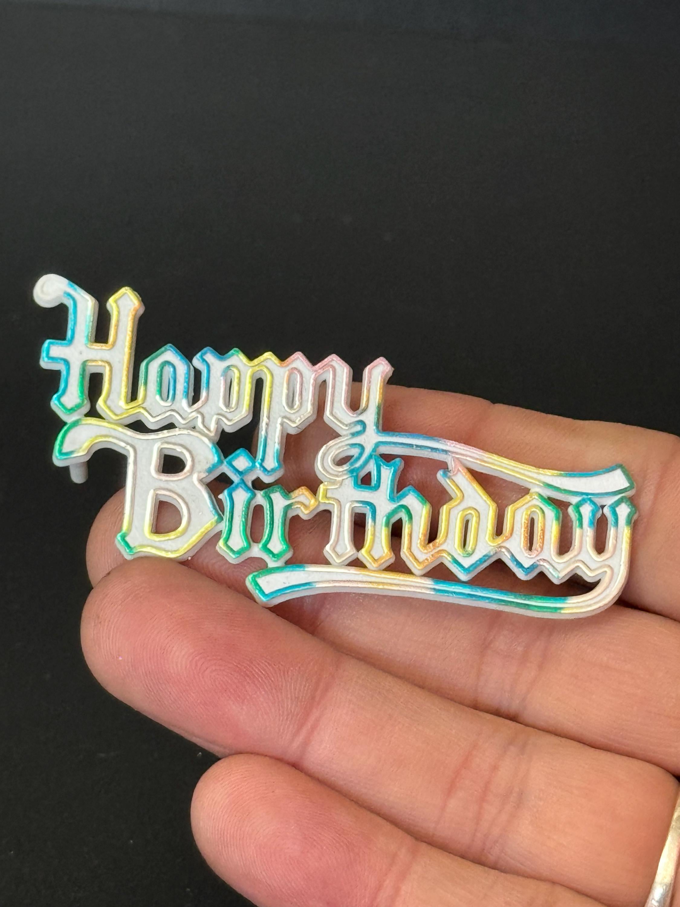 Stand up Happy Birthday Cake Topper Decoration metallic rainbow reusable plastic