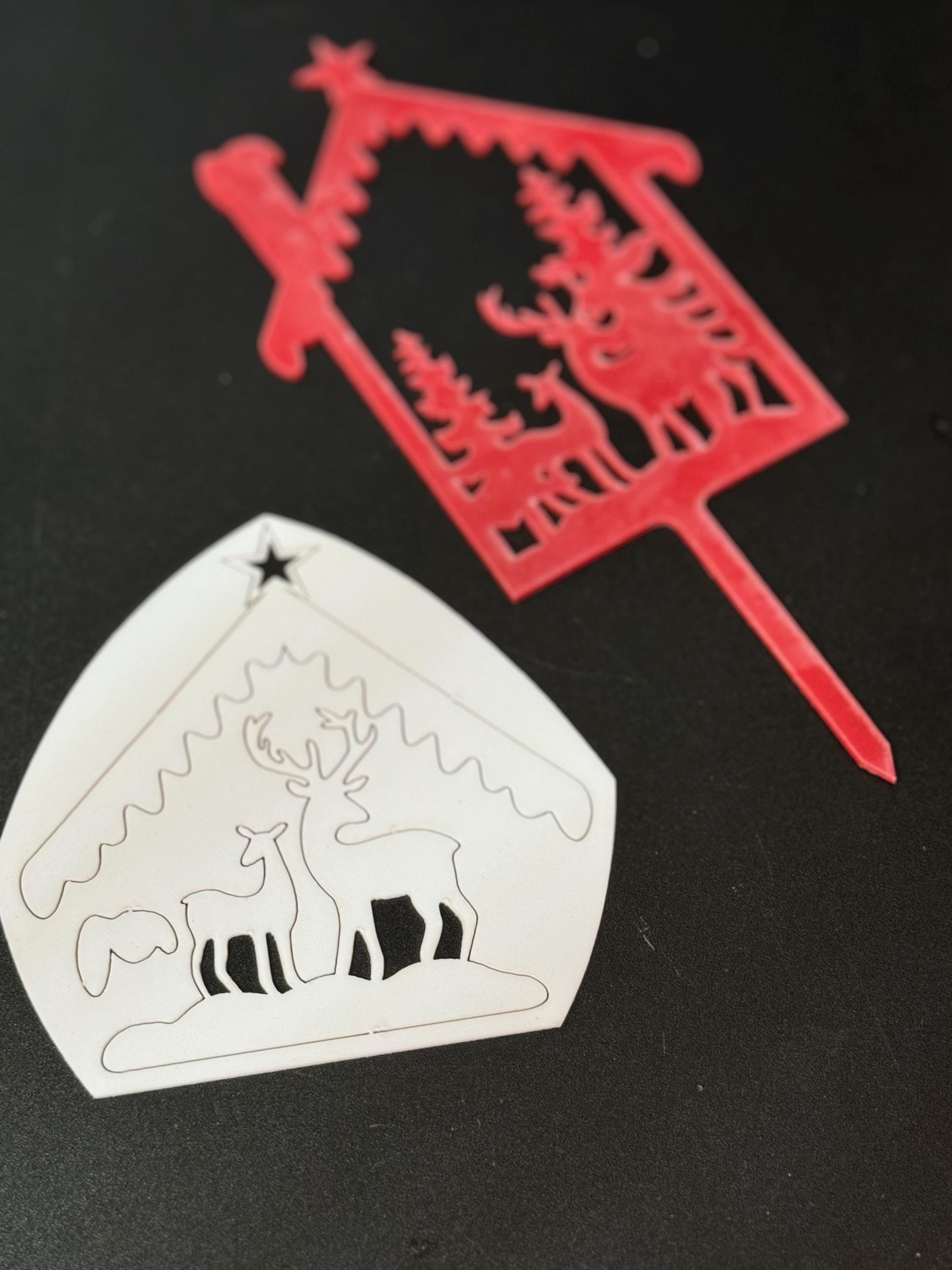 Decorate your own Red acrylic Nordic reindeer snow scene Christmas Cake Topper plastic reusable kit