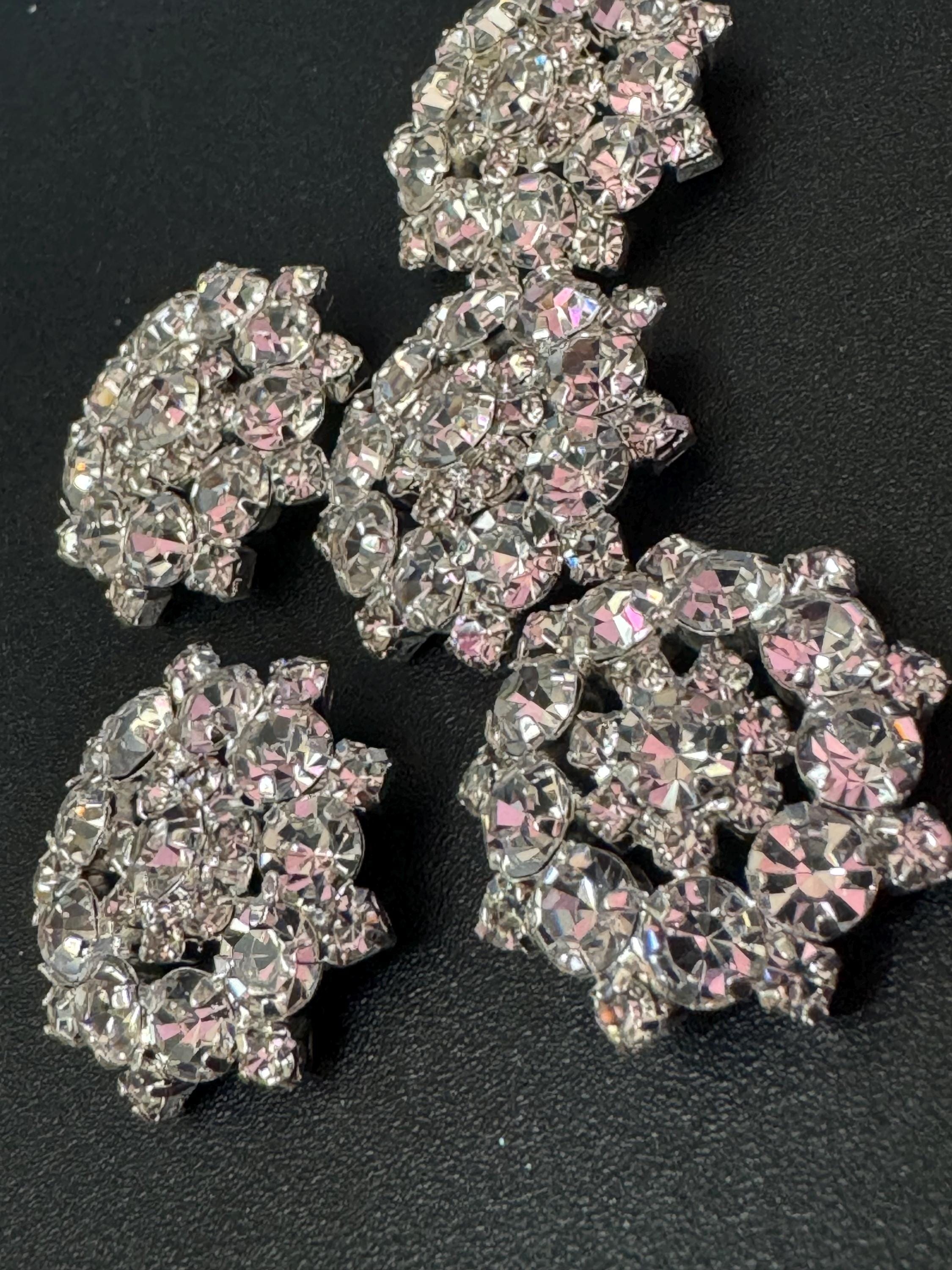 22mm Set of 5 round clear diamanté rhinestone buttons snowflake