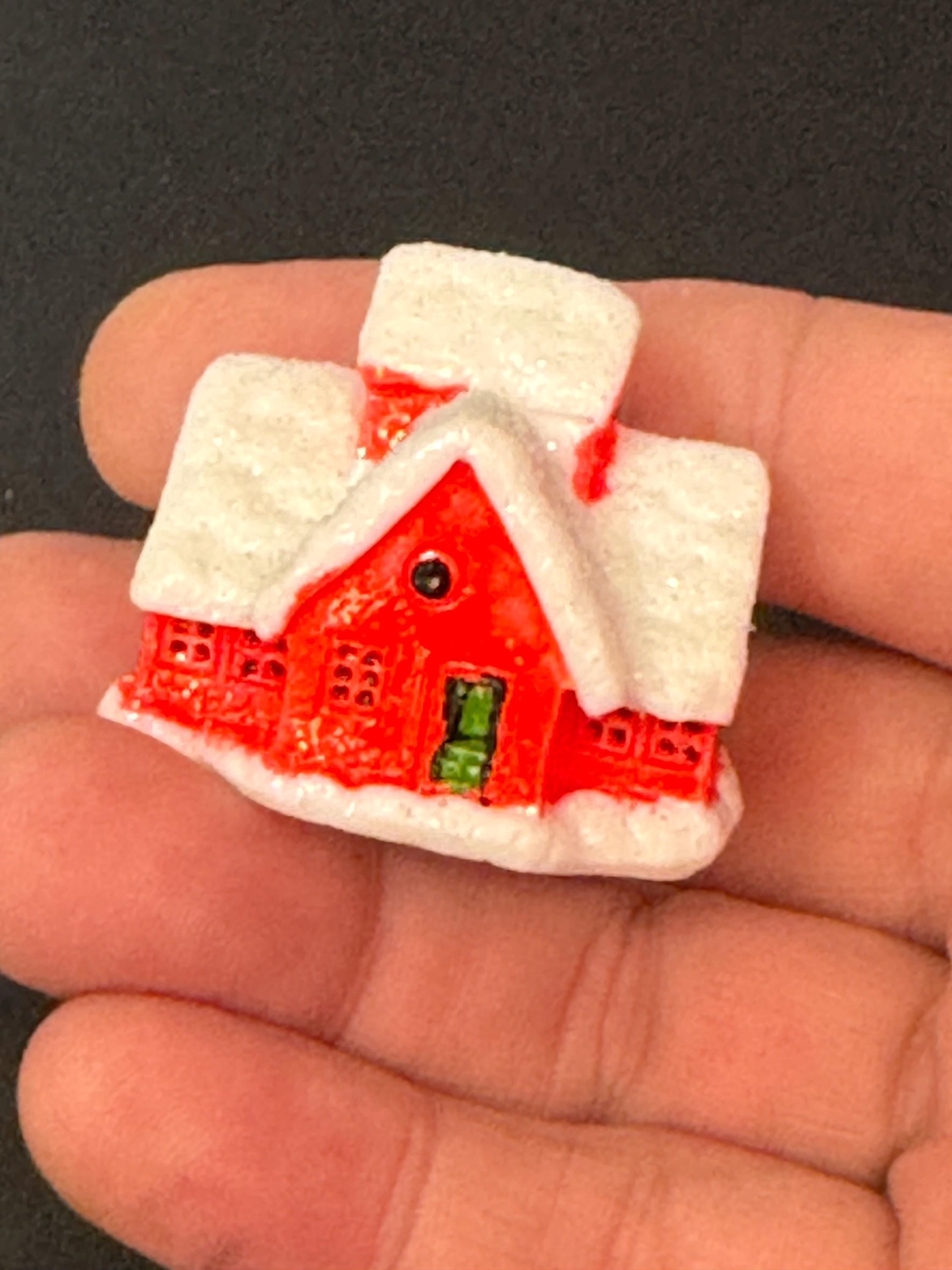 1 x miniature orange chalet Christmas house cake topper decoration reusable