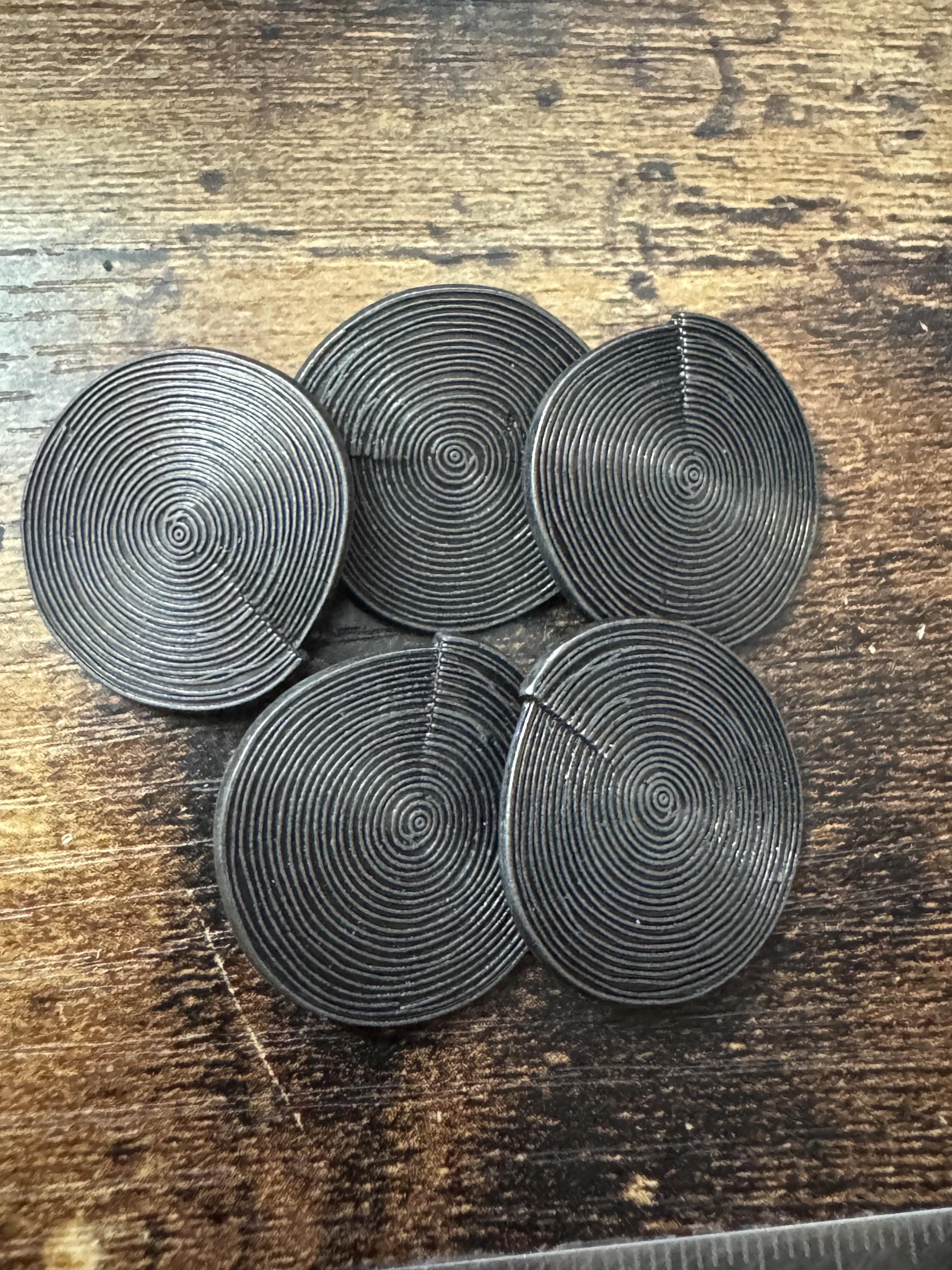 5 pack x 25mm antiqued metal dark silver tone round swirl coat buttons metal