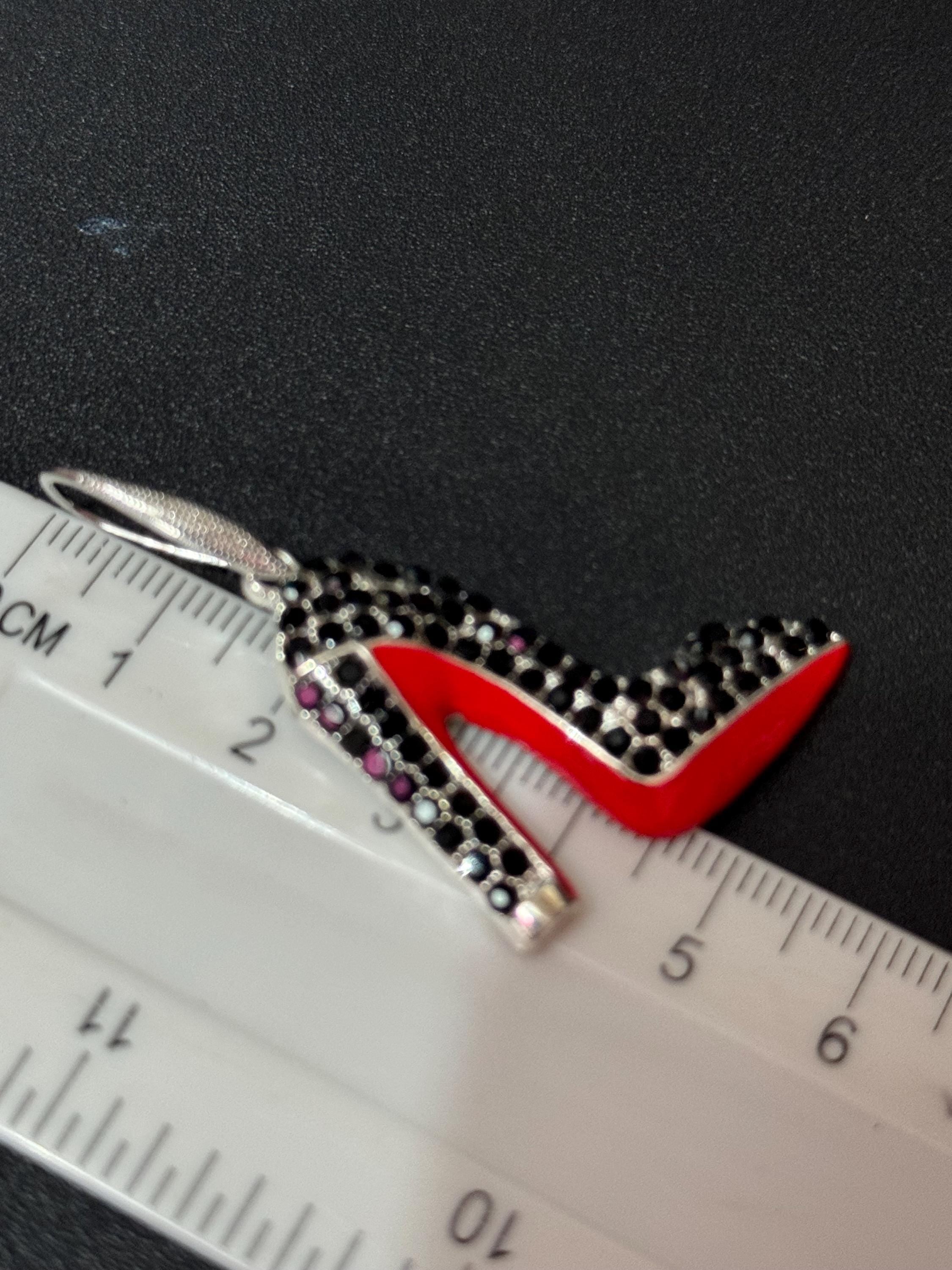 Diamanté Stiletto Shoe Earrings: Silver, Enamel Red Sole