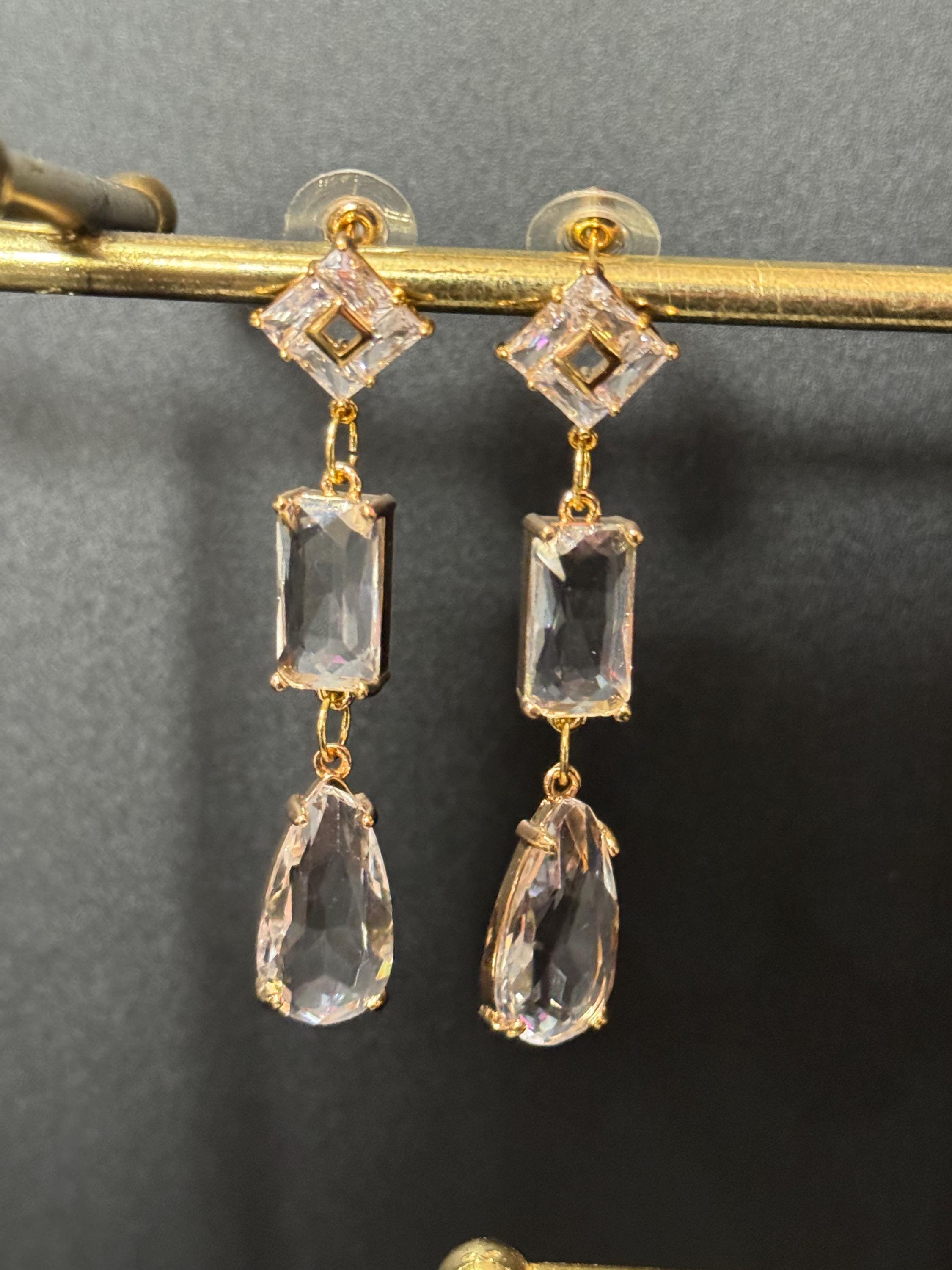 18k Gold plated crystal glass clear long teardrop earrings