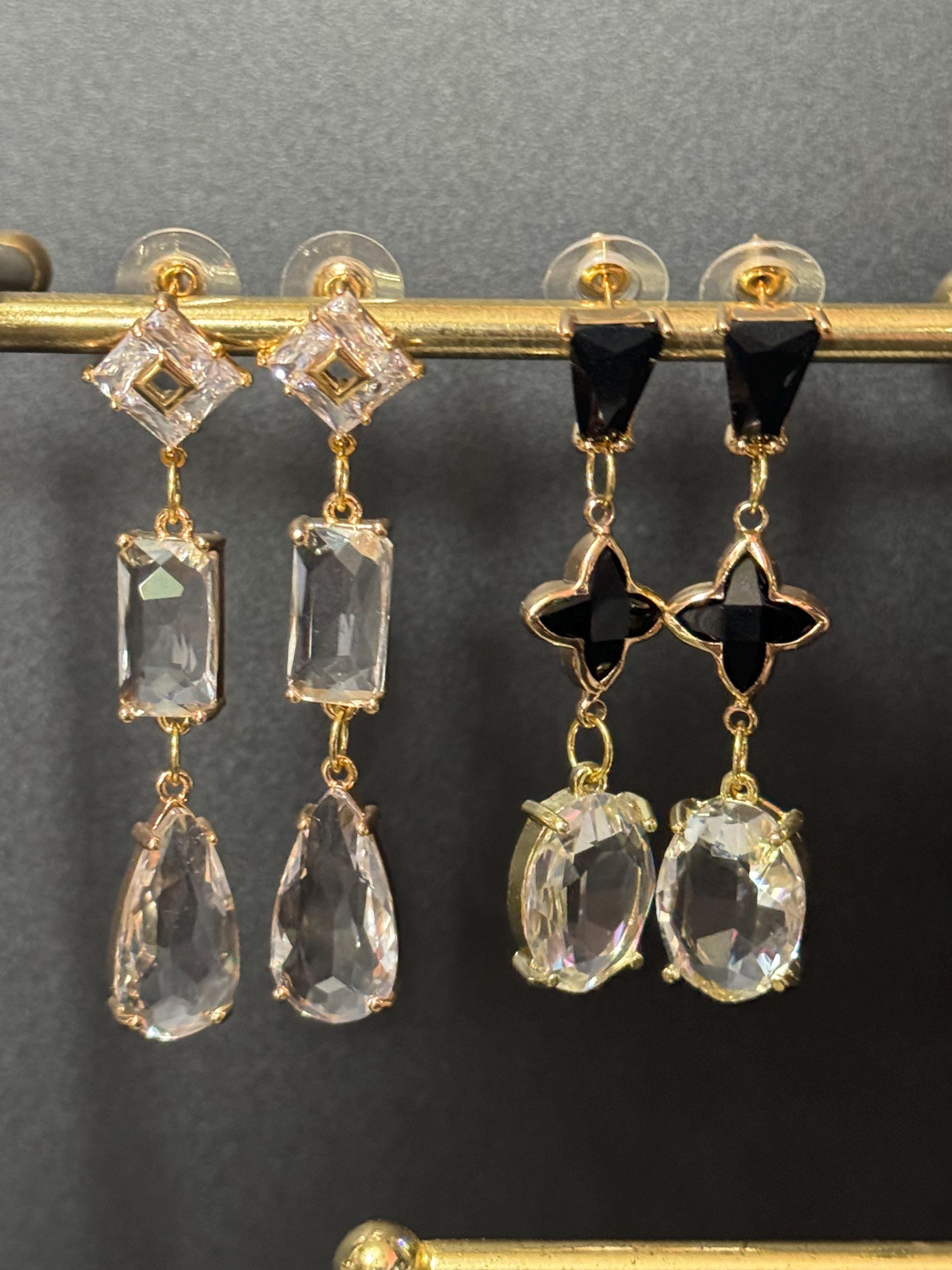 18k Gold plated crystal glass clear long teardrop earrings