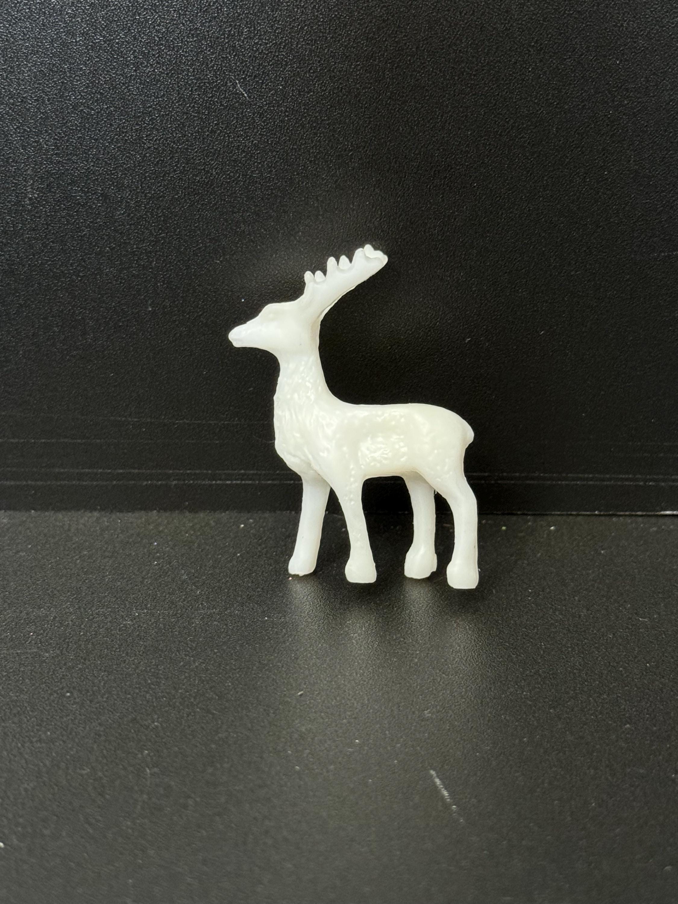 White Reindeer Cake Topper: Plastic Stag Animal Decoration