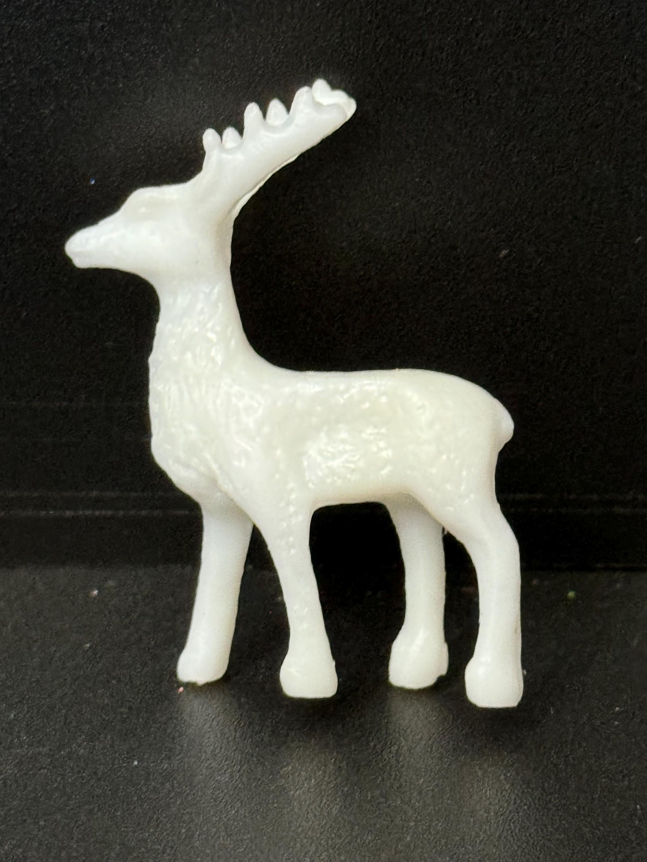 White Reindeer Cake Topper: Plastic Stag Animal Decoration