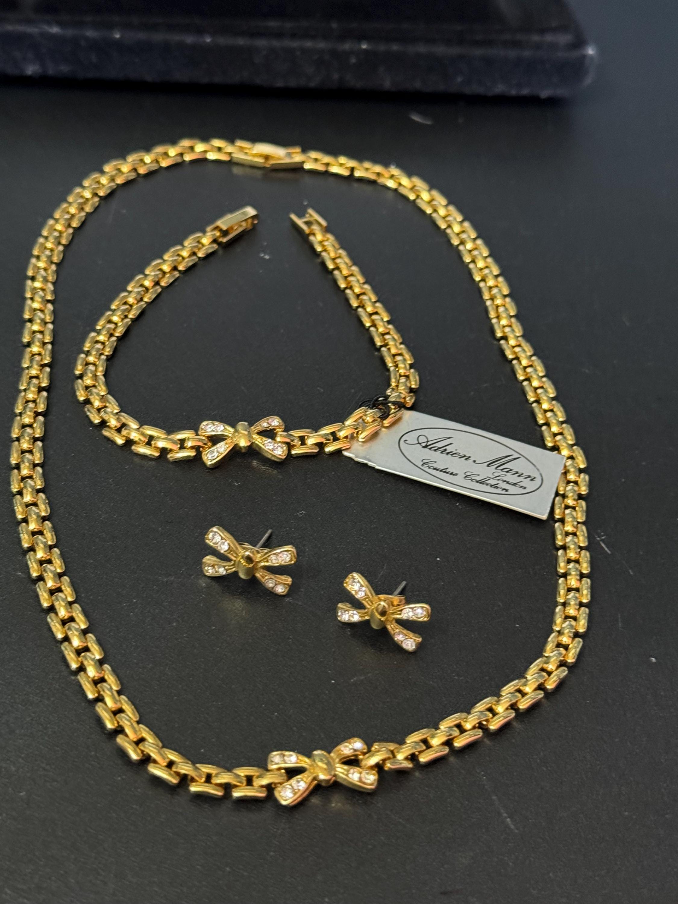 ADRIEN Mann boxed gold plated rhinestone panther link jewellery set necklace bracelet and earrings