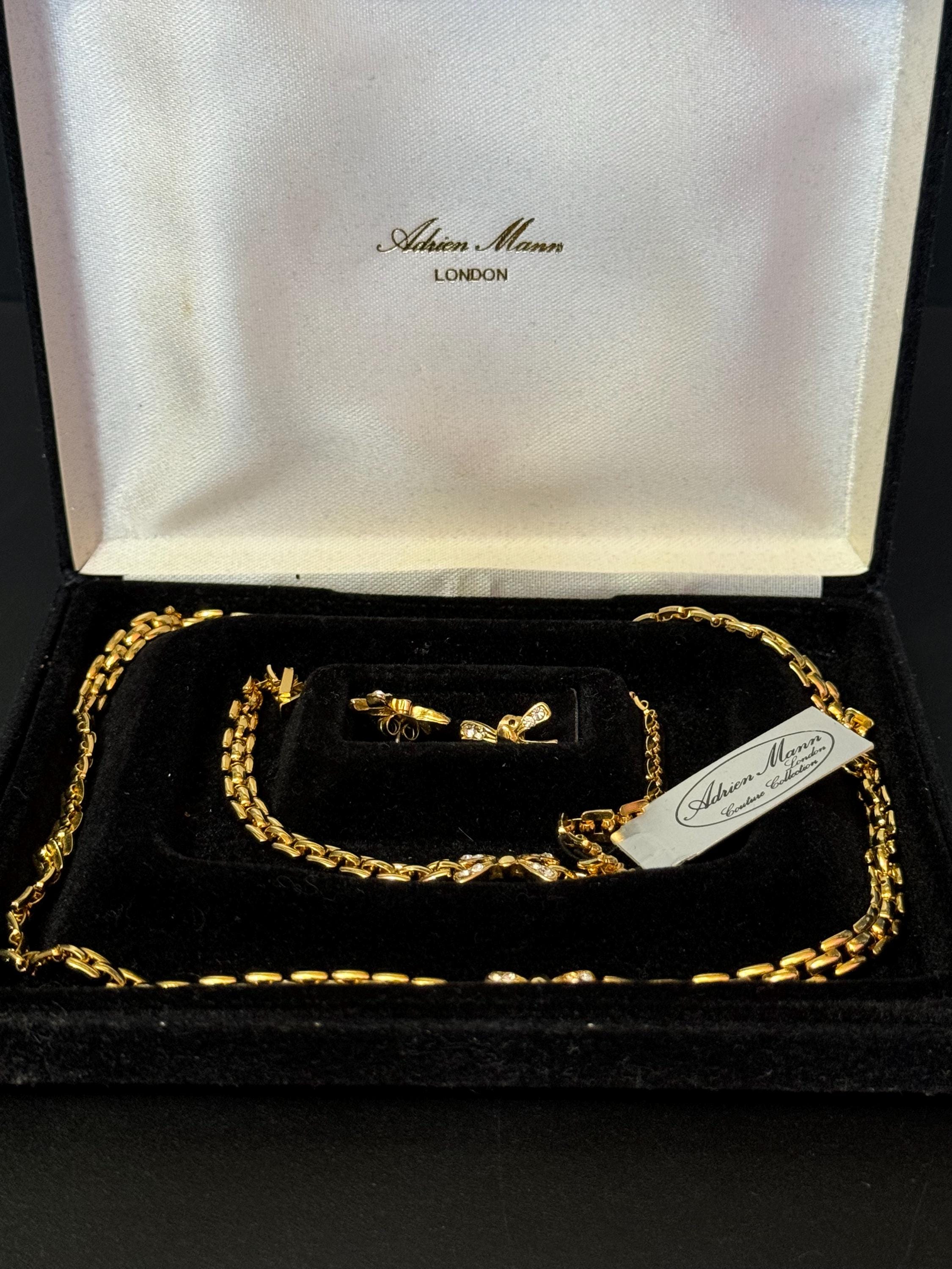 ADRIEN Mann boxed gold plated rhinestone panther link jewellery set necklace bracelet and earrings