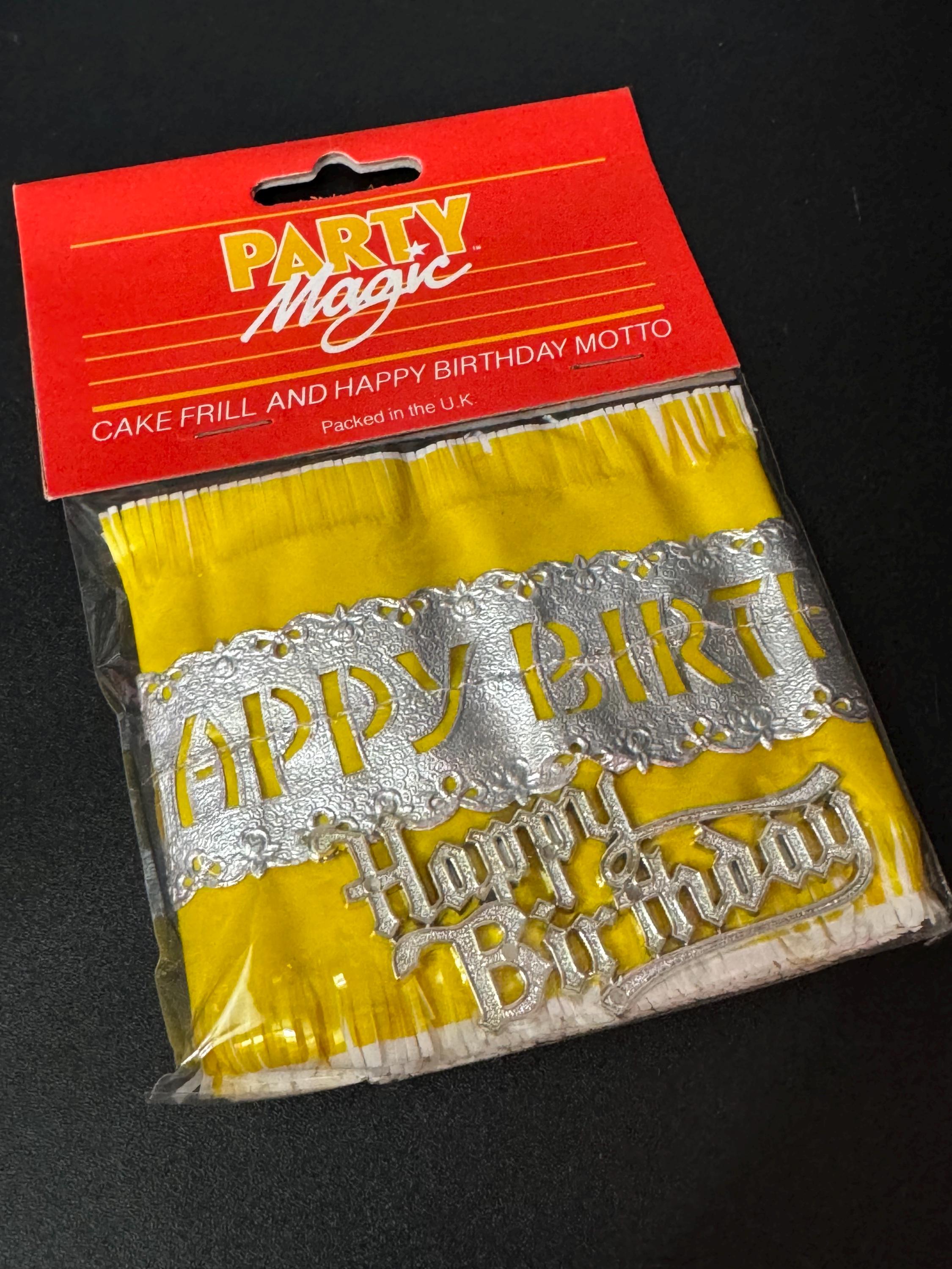 Vintage Yellow & Silver 'Happy Birthday' Cake Frill Topper