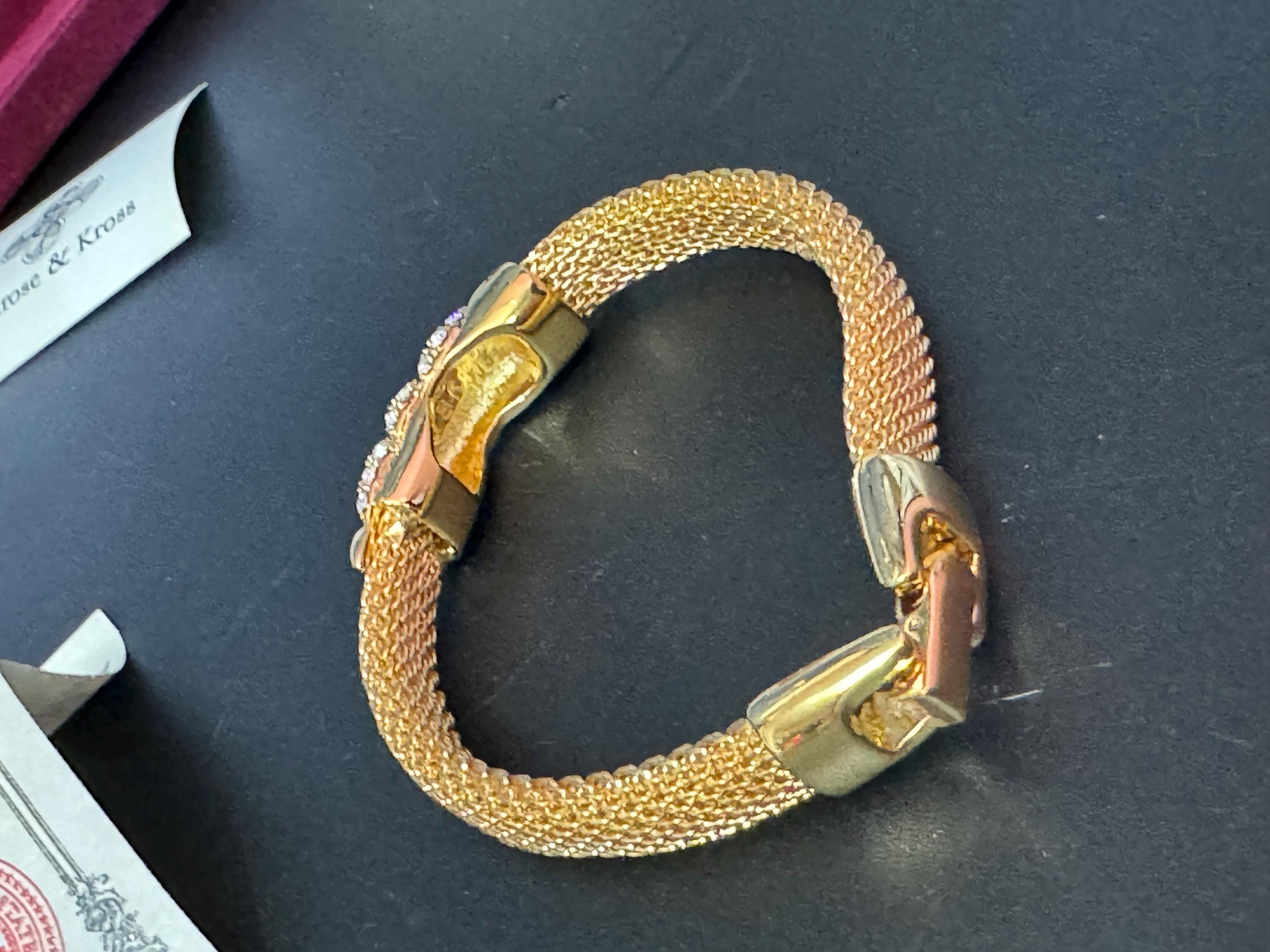 camrose and Kross signed JBK Jaqueline Kennedy vintage gold tone clear diamanté wide mesh panel bracelet