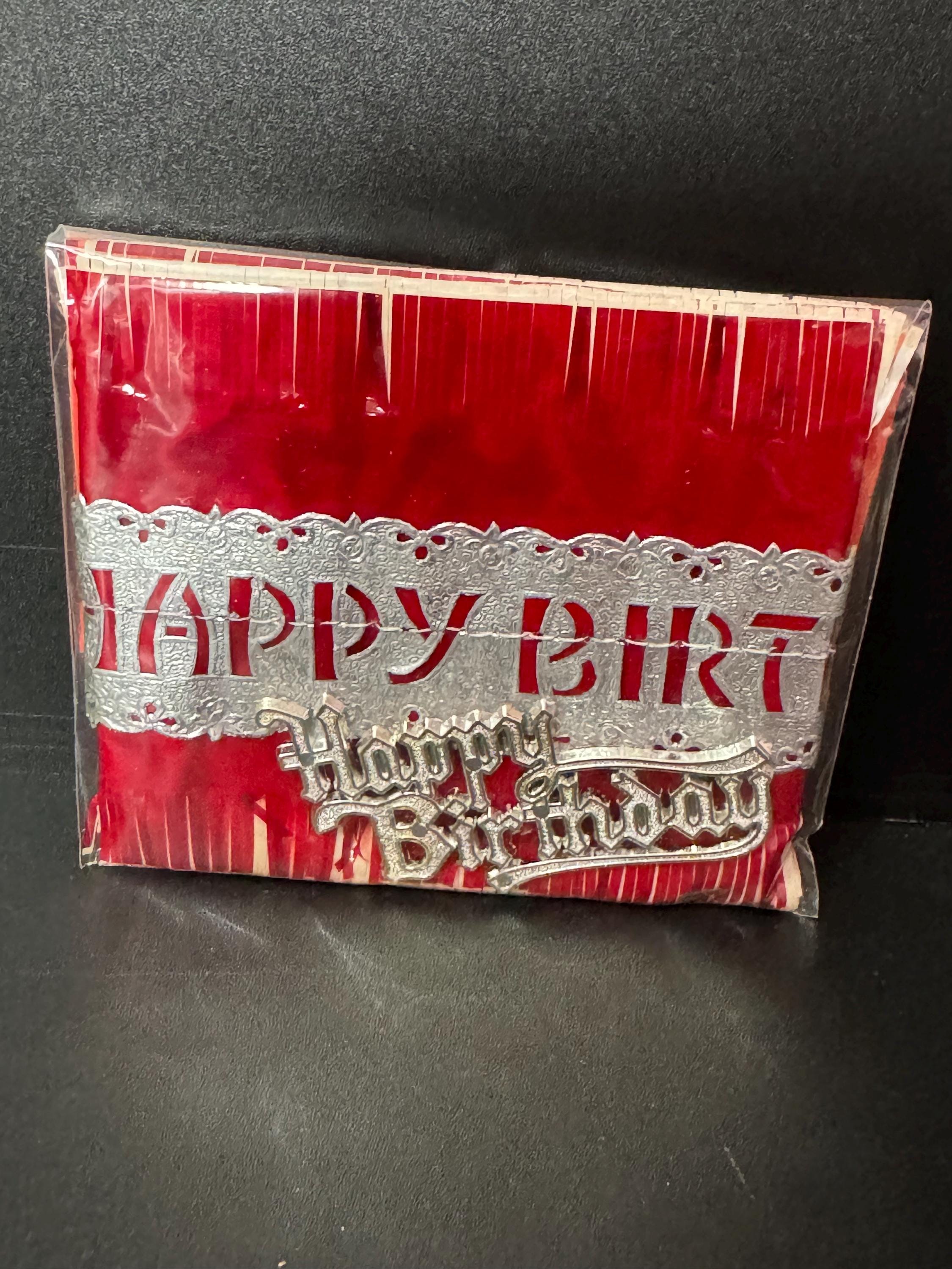Vintage Red Silver Cake Frill and Happy Birthday Topper Set