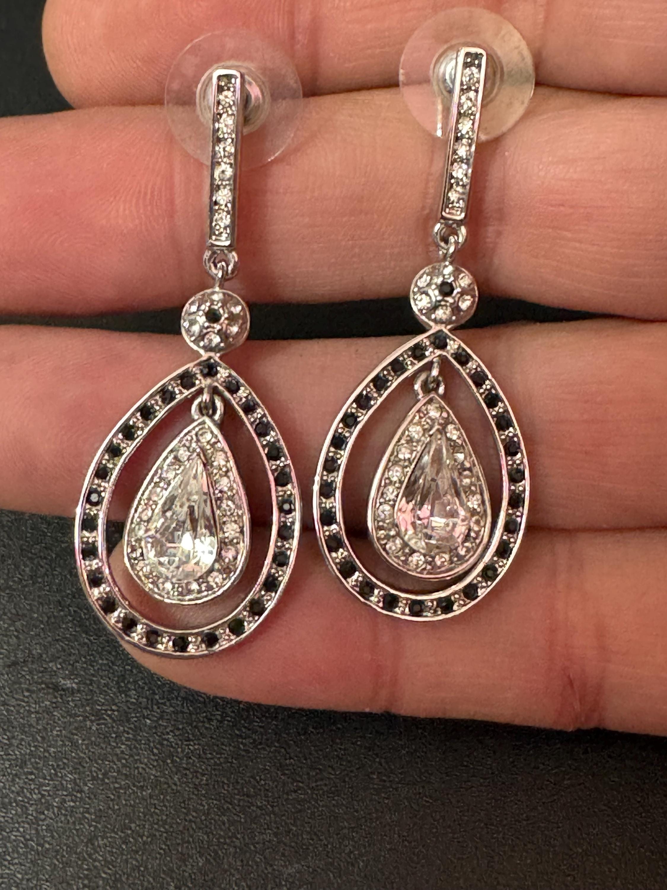 Vintage JBK Camrose & Kross Rhinestone Teardrop Earrings