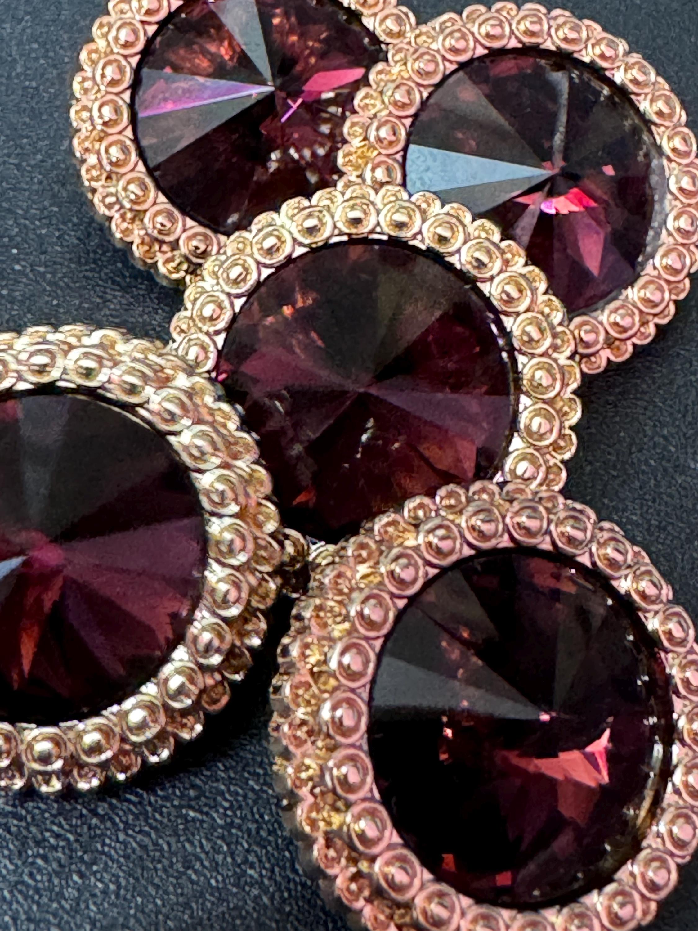 21mm Deep Purple Rivoli Crystal Glass Buttons, Pack of 5, Gold Tone Metal Shank