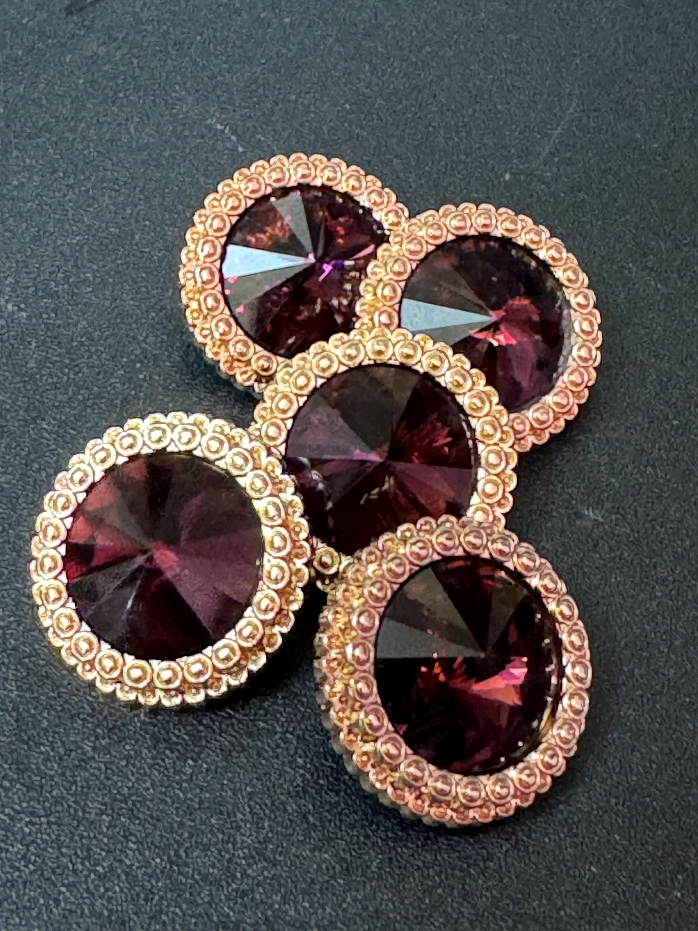 21mm Deep Purple Rivoli Crystal Glass Buttons, Pack of 5, Gold Tone Metal Shank
