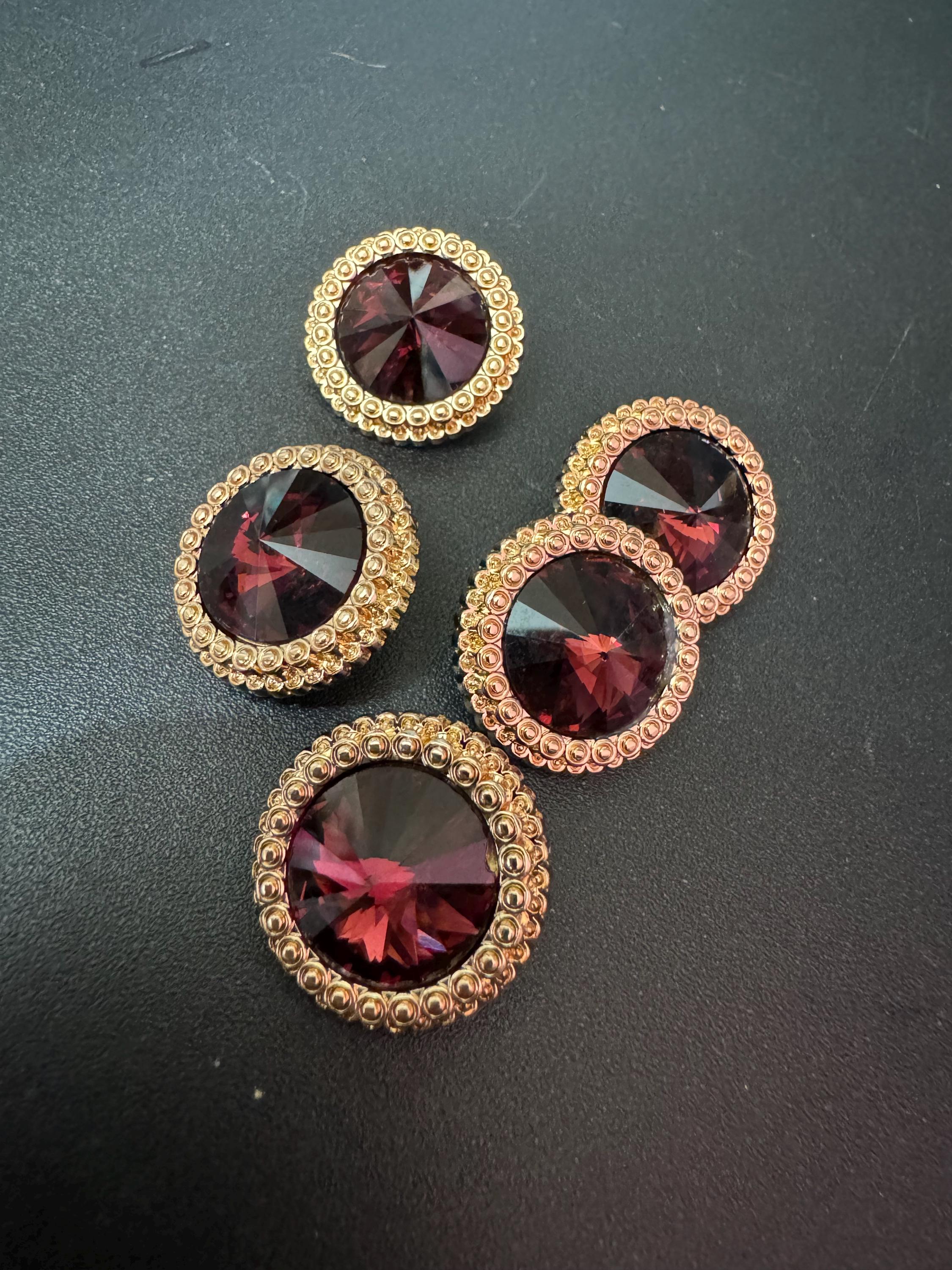21mm Deep Purple Rivoli Crystal Glass Buttons, Pack of 5, Gold Tone Metal Shank