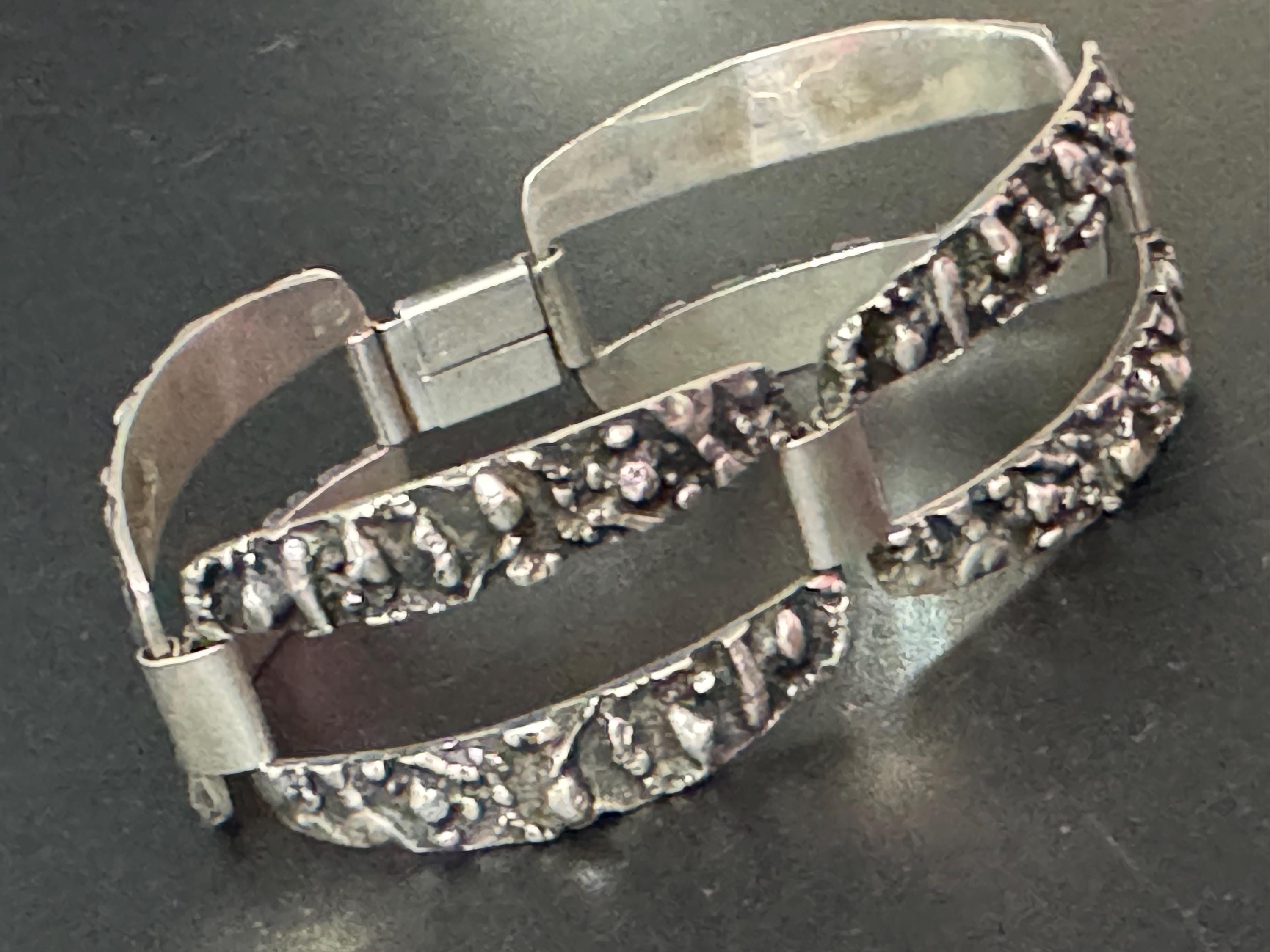 Modernist brutalist 835 continental silver panel link bracelet 33.4grams 17.5cm x 2.5cm