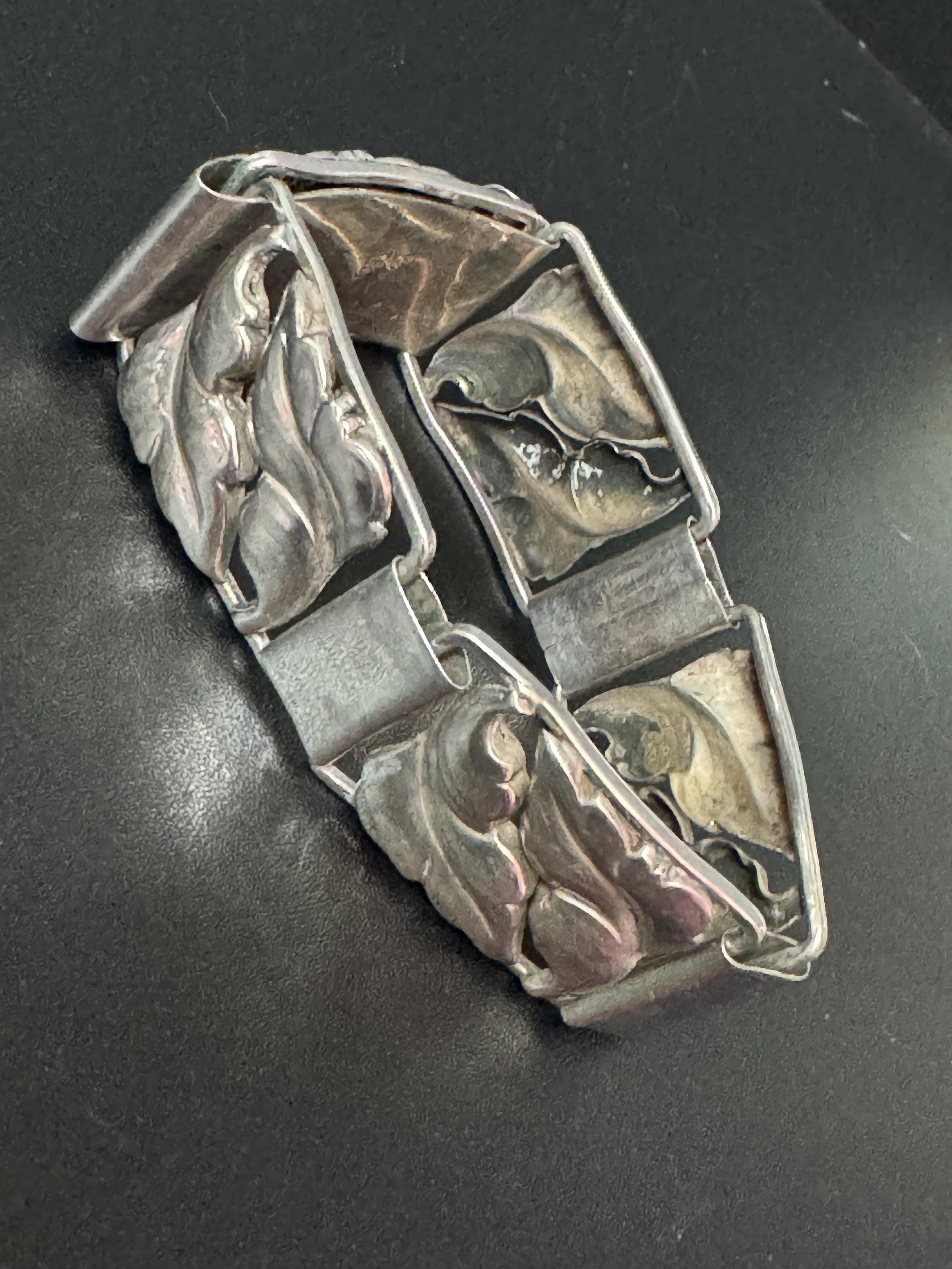 Danish 830 Silver Panel Bracelet, Signed Scandinavian Design