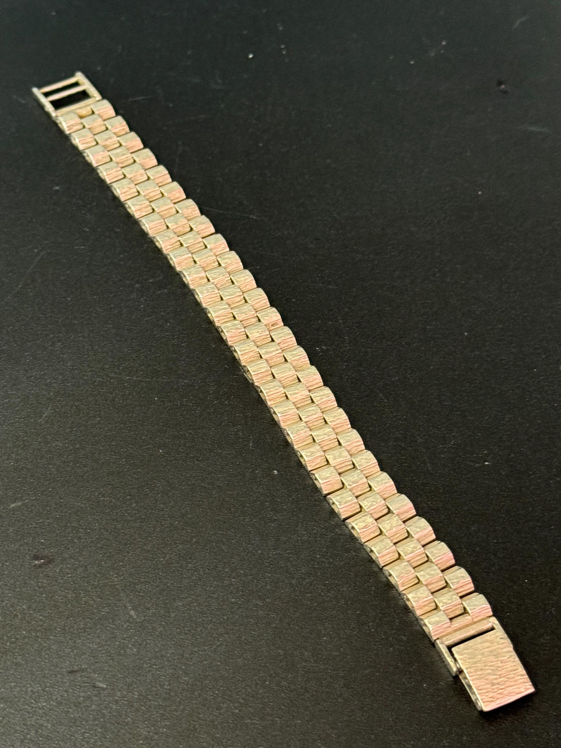 vintage 1978 (D) Birmingham hallmarked Sterling silver flat bark brick bracelet 18.5cm x 12mm 30 grams