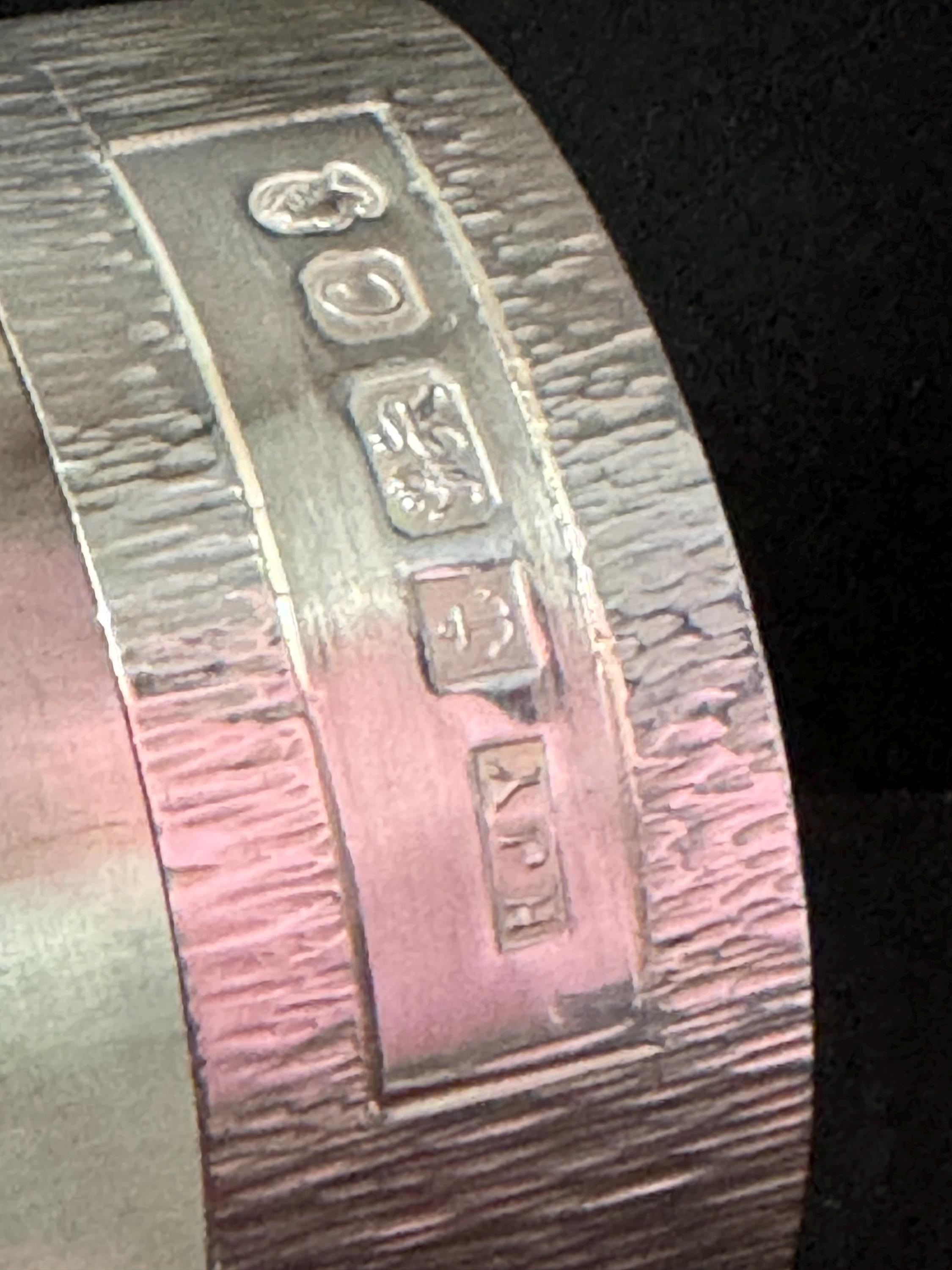 Wide wrist 1977 Sterling silver 2.5cm wide modernist bark bangle Birmingham hallmarked silver jubilee