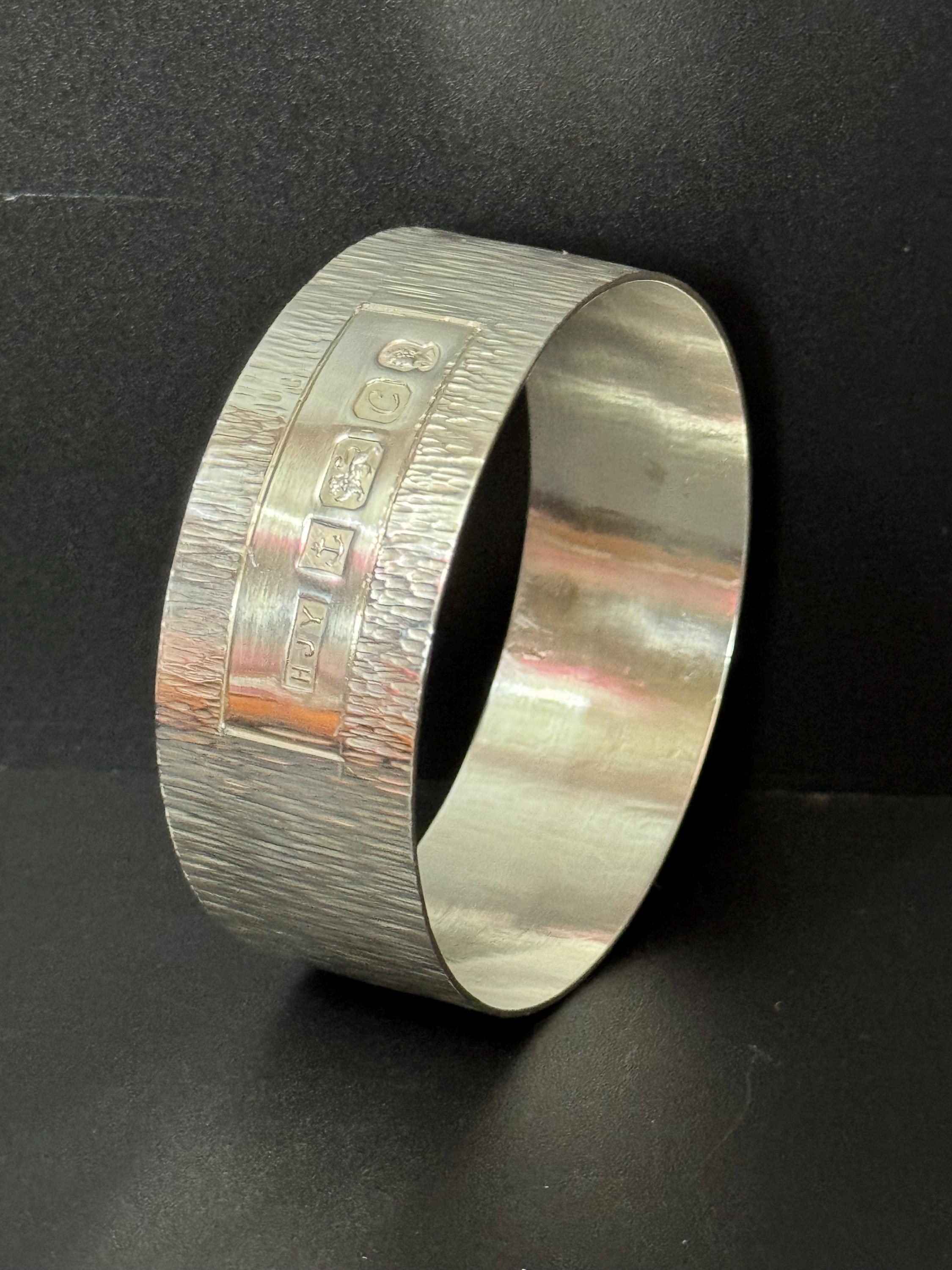 Wide wrist 1977 Sterling silver 2.5cm wide modernist bark bangle Birmingham hallmarked silver jubilee