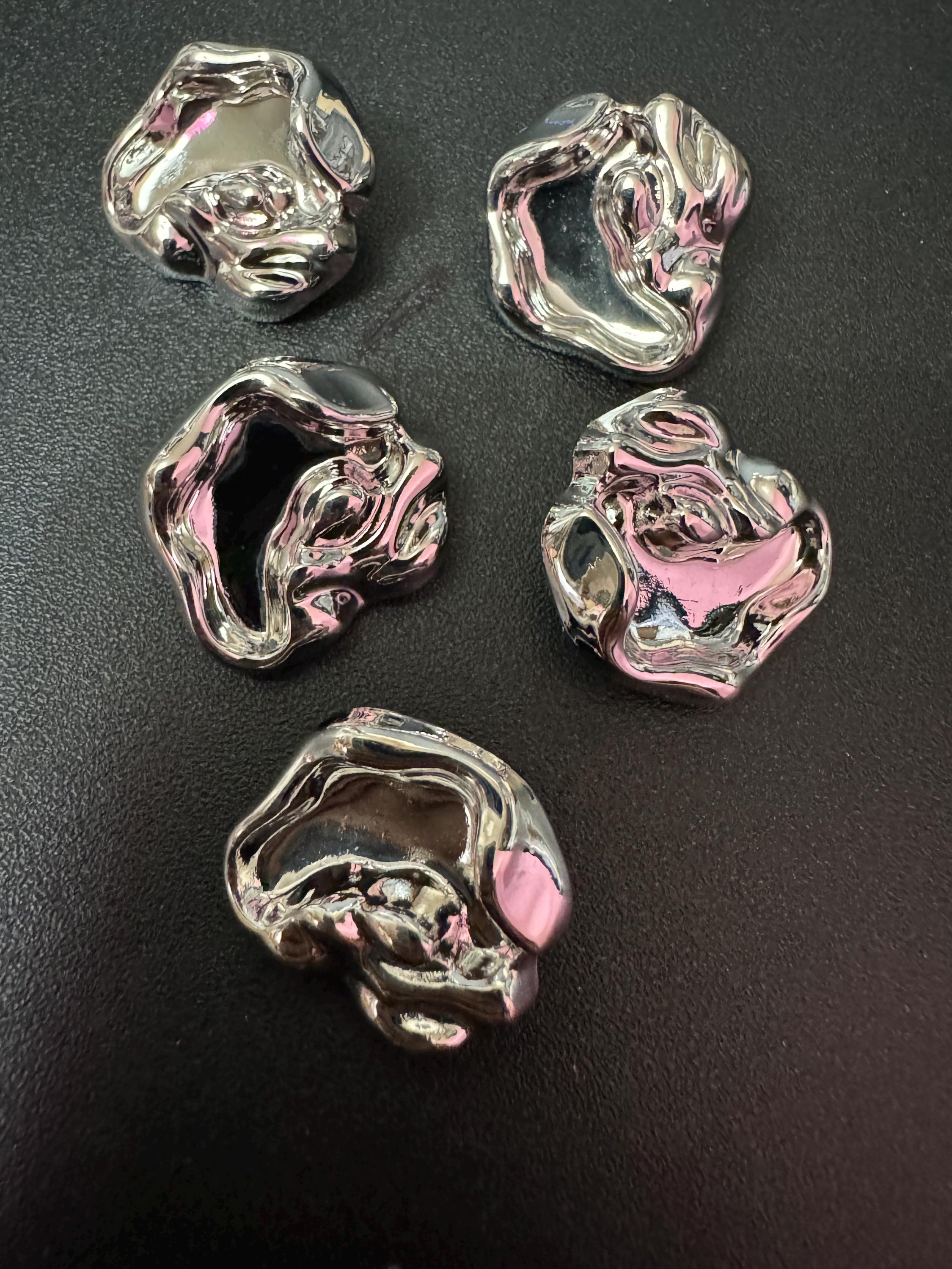 19mm silver tone irregular shaped metal buttons 5 pack