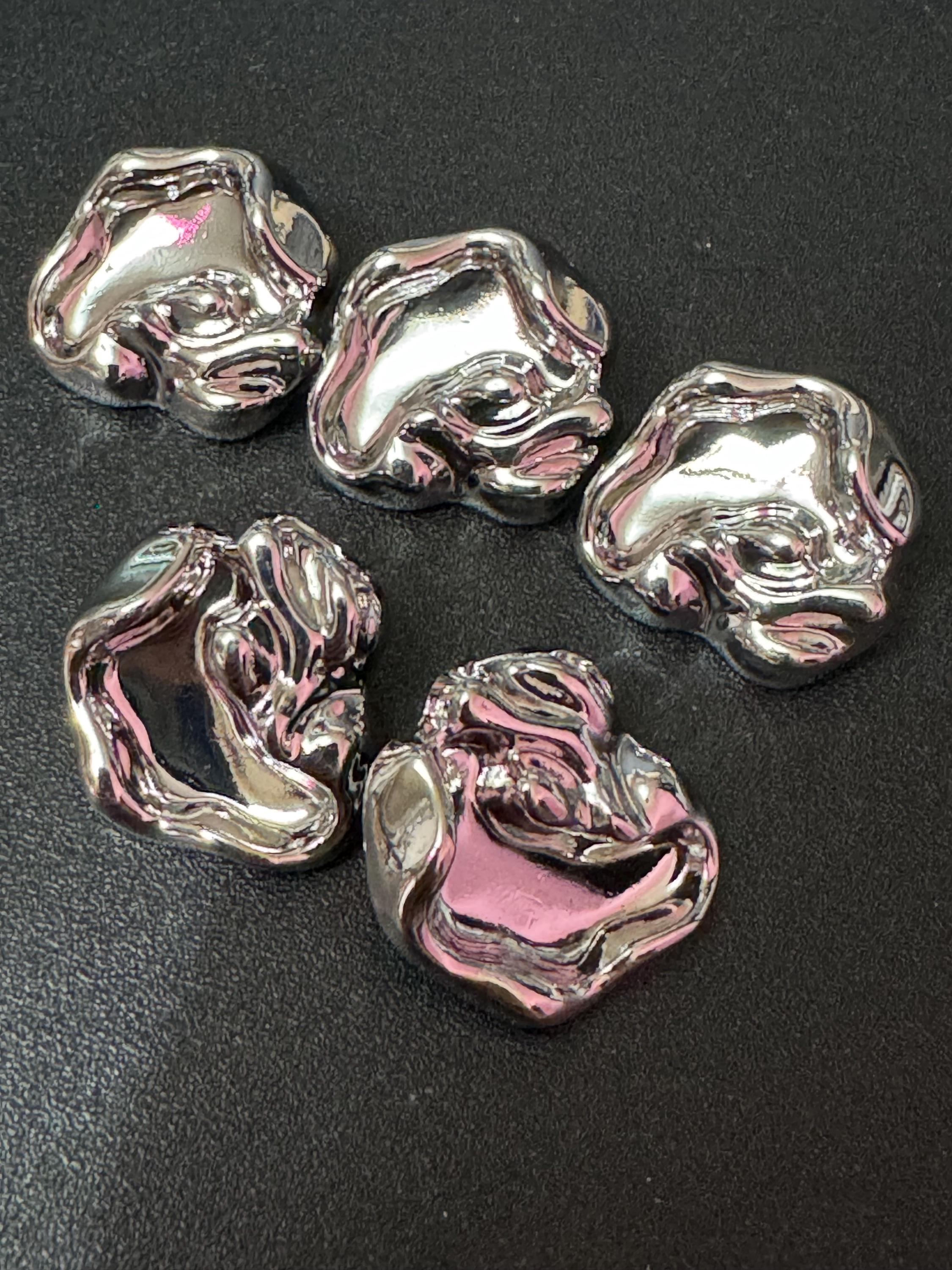 19mm silver tone irregular shaped metal buttons 5 pack
