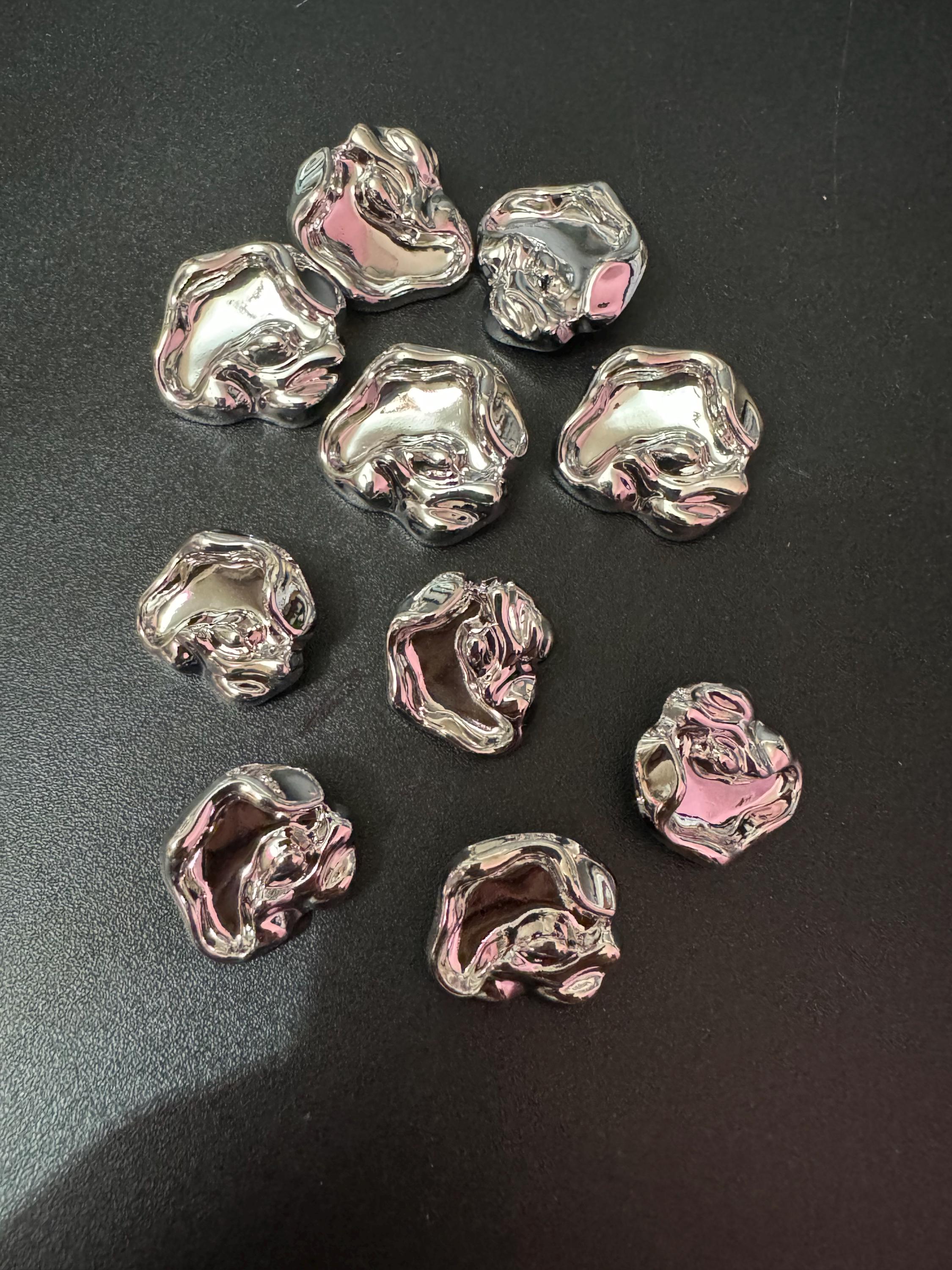 19mm silver tone irregular shaped metal buttons 5 pack