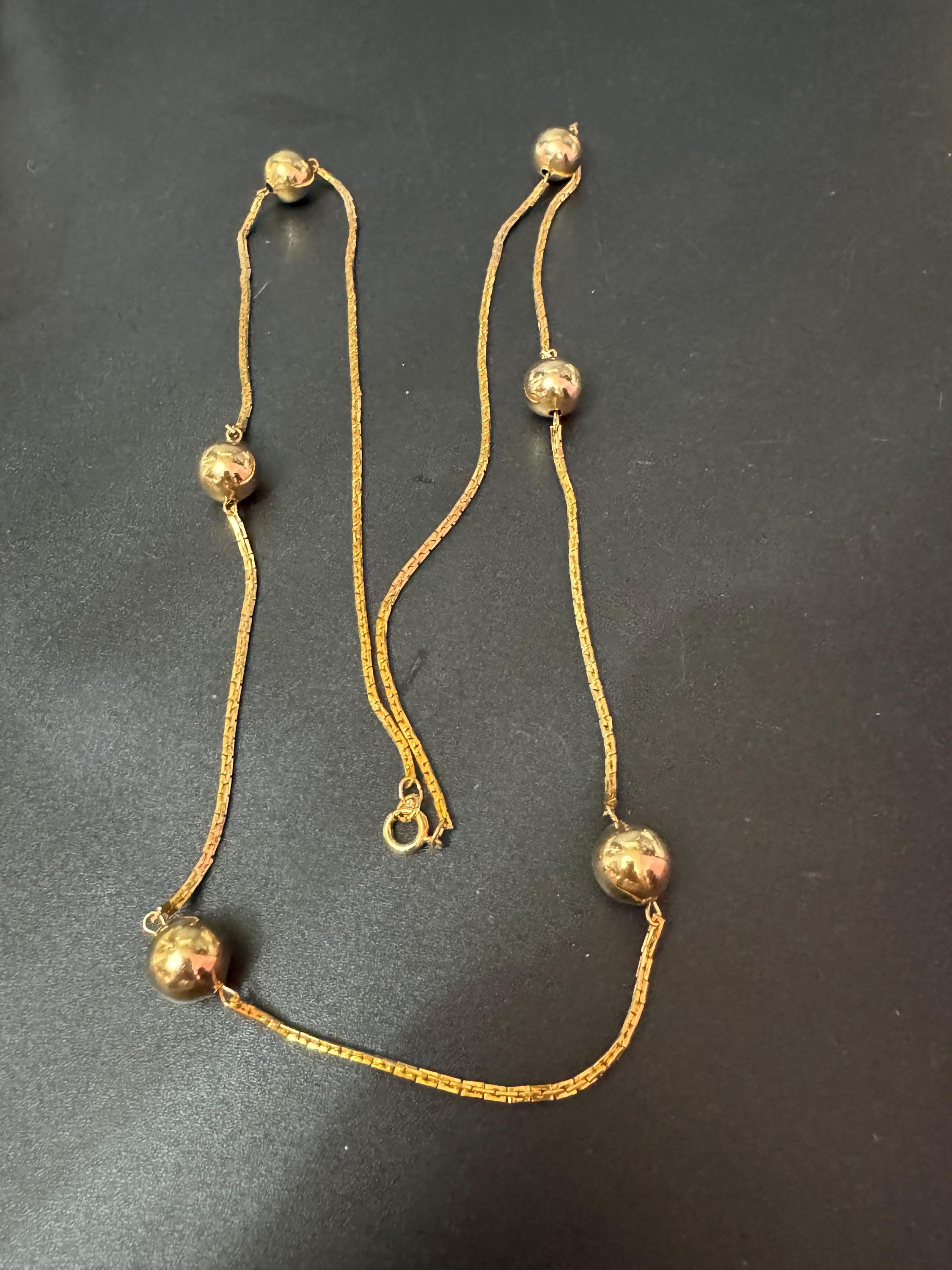 24” 80cm long 1980s thick gold plated ball station link chain necklace