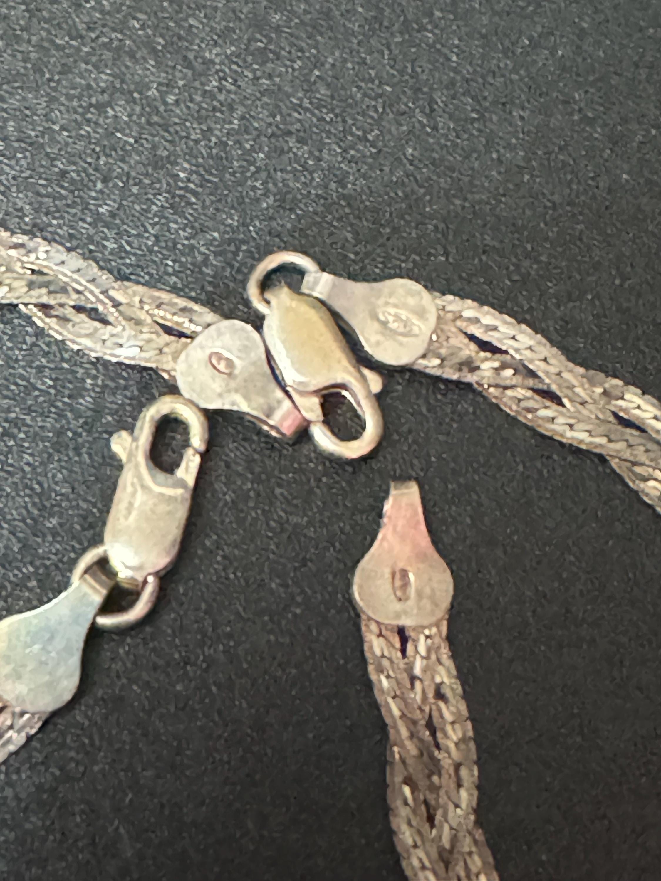 Matching sterling 925 silver woven plaited flat necklace and bracelet jewellery set