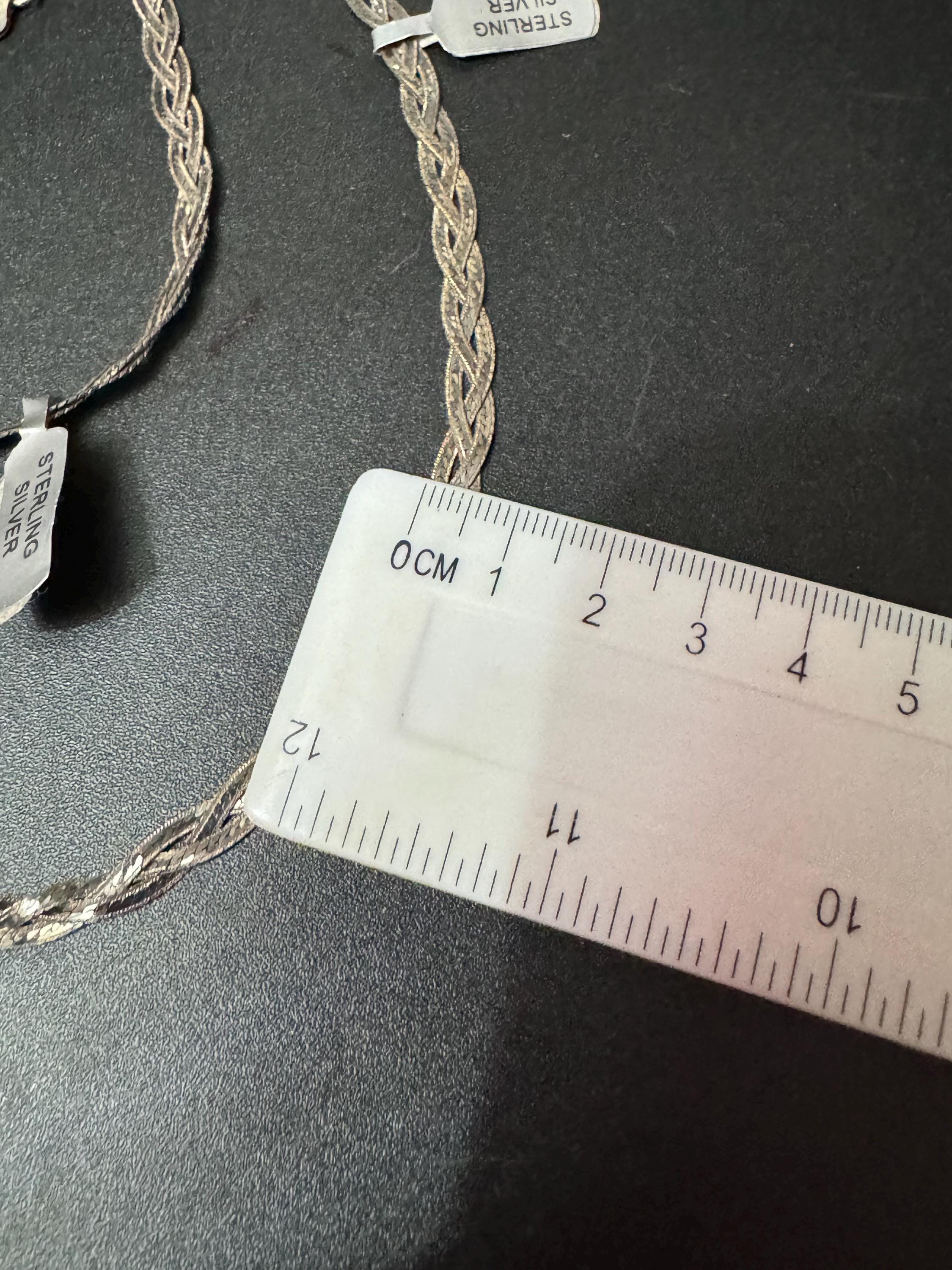 Matching sterling 925 silver woven plaited flat necklace and bracelet jewellery set