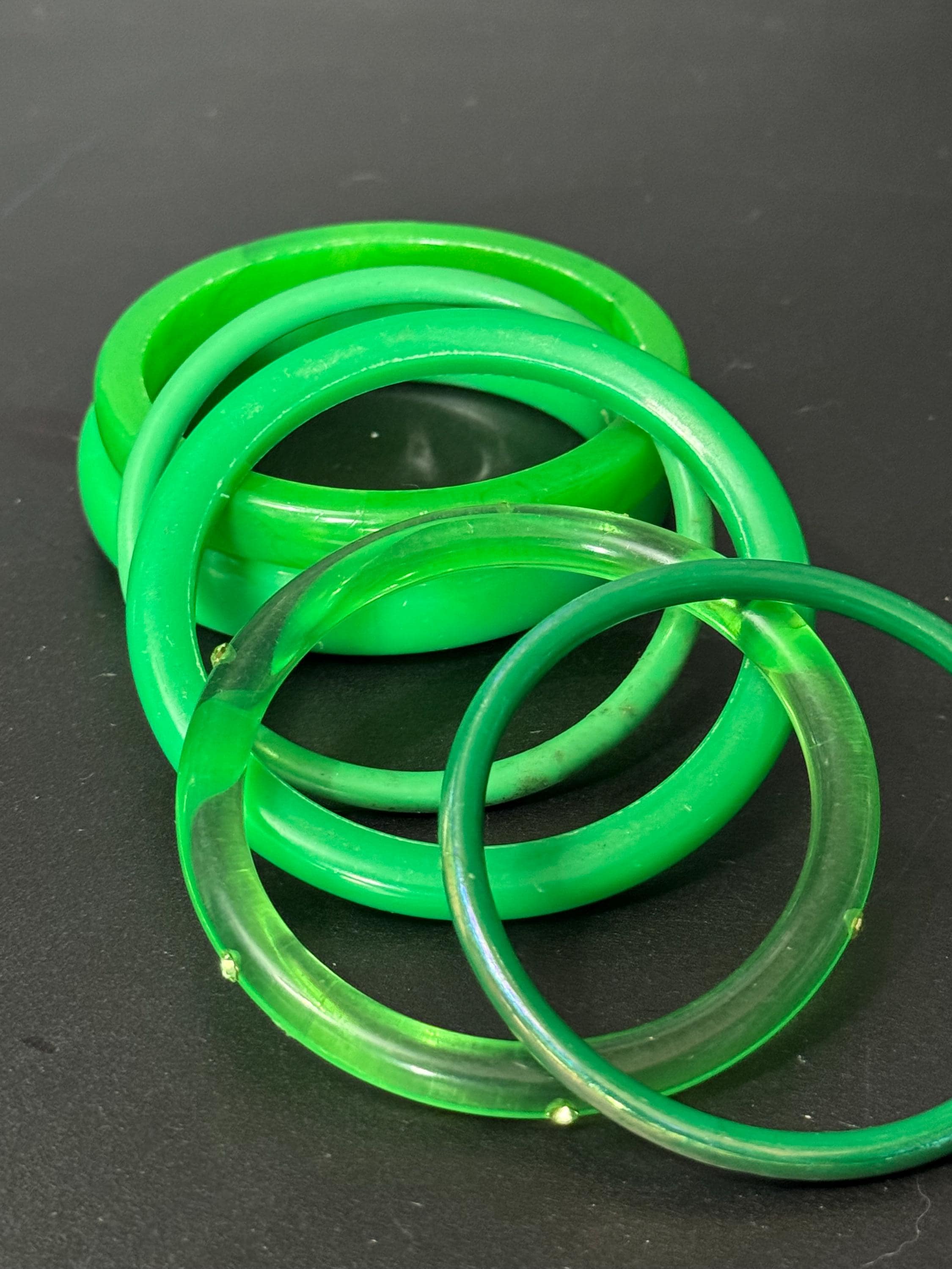 GREEN stack of vintage plastic bangles